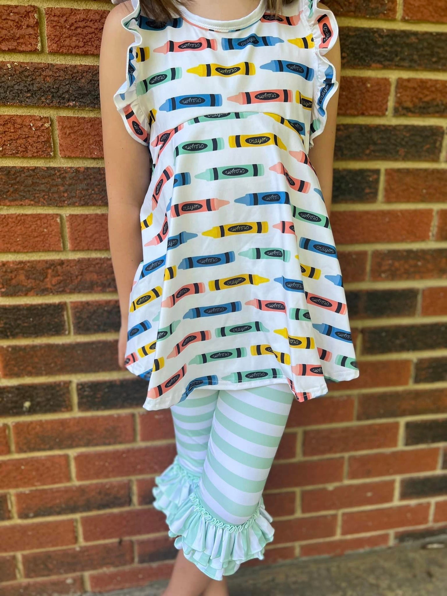 mint and white stripe triple bell capris