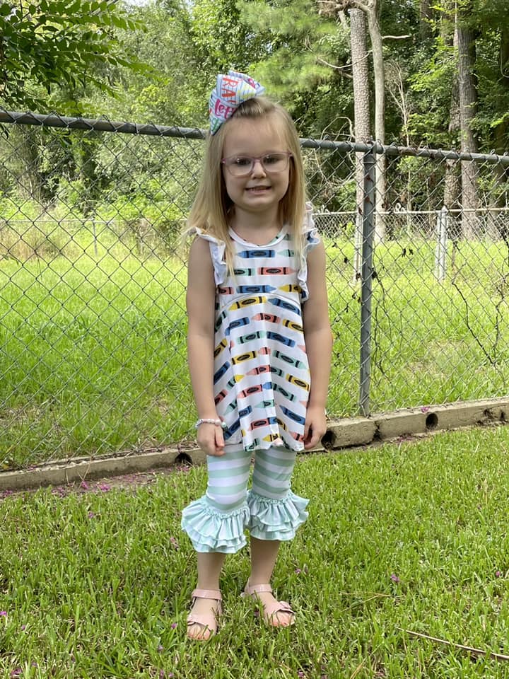 mint and white stripe triple bell capris