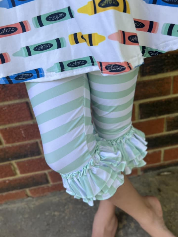 mint and white stripe triple bell capris