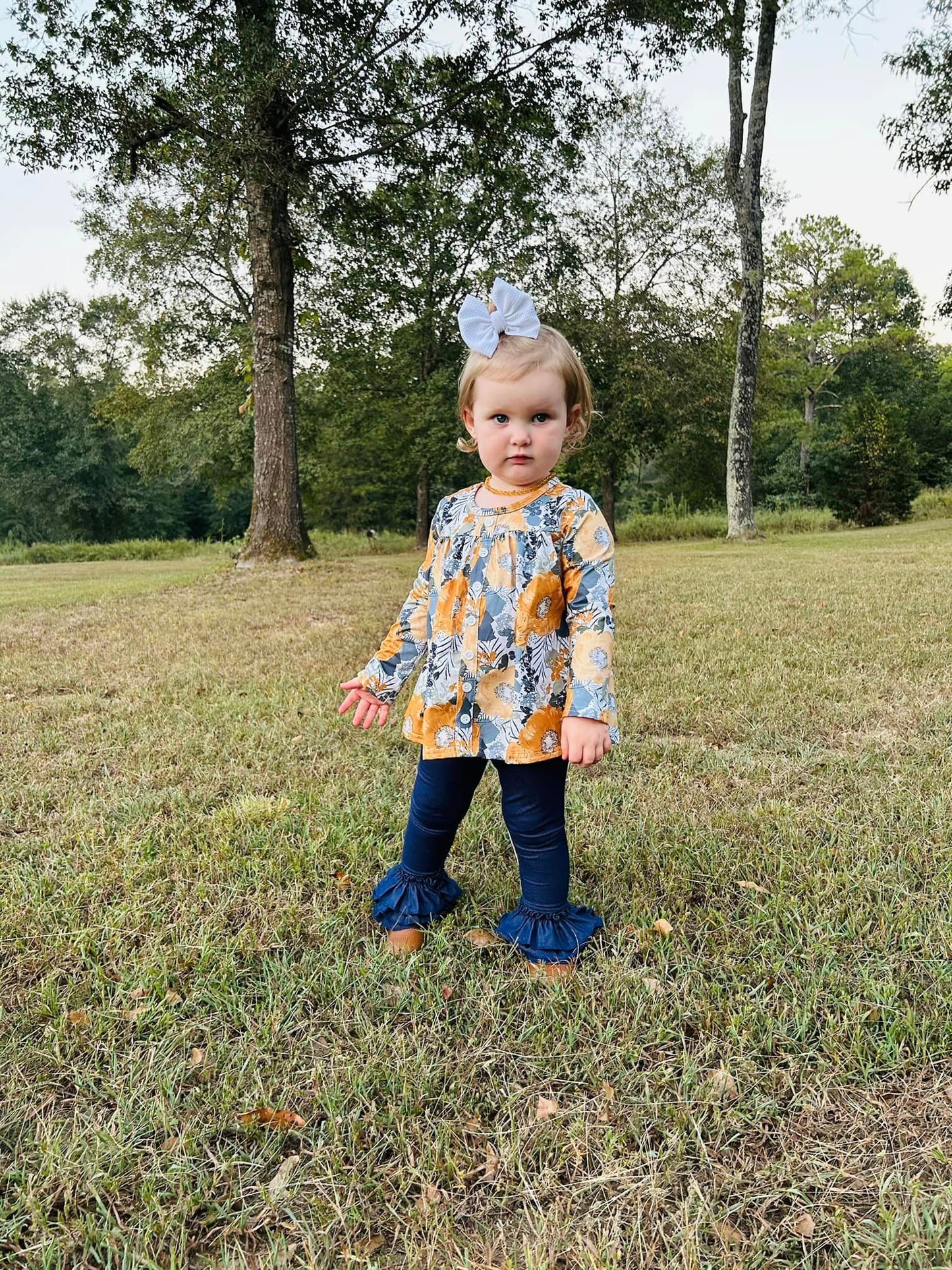 mustard floral tinsley top