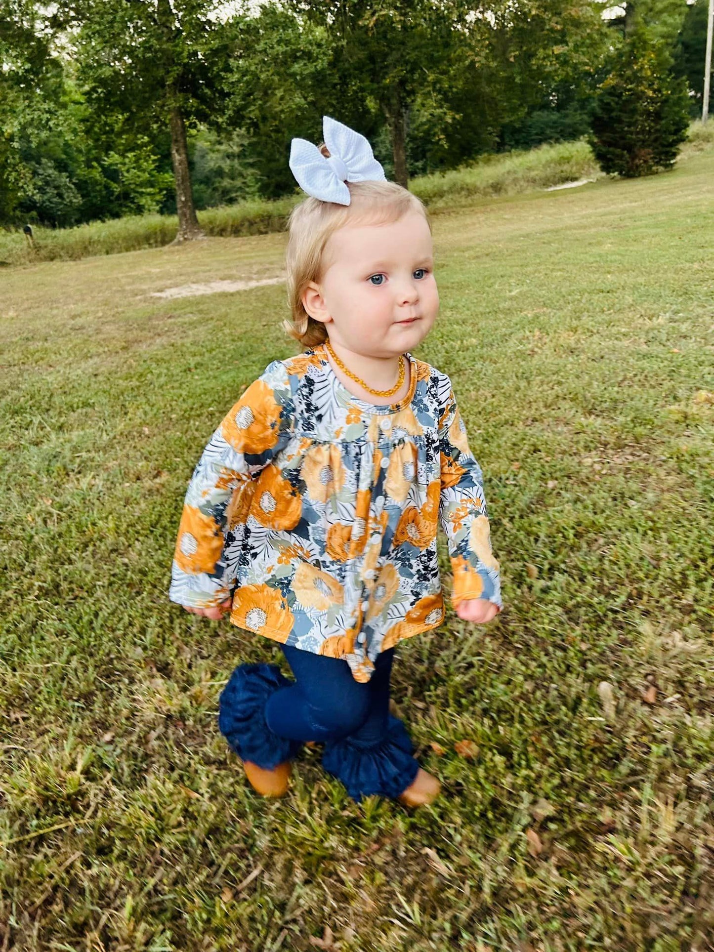 mustard floral tinsley top