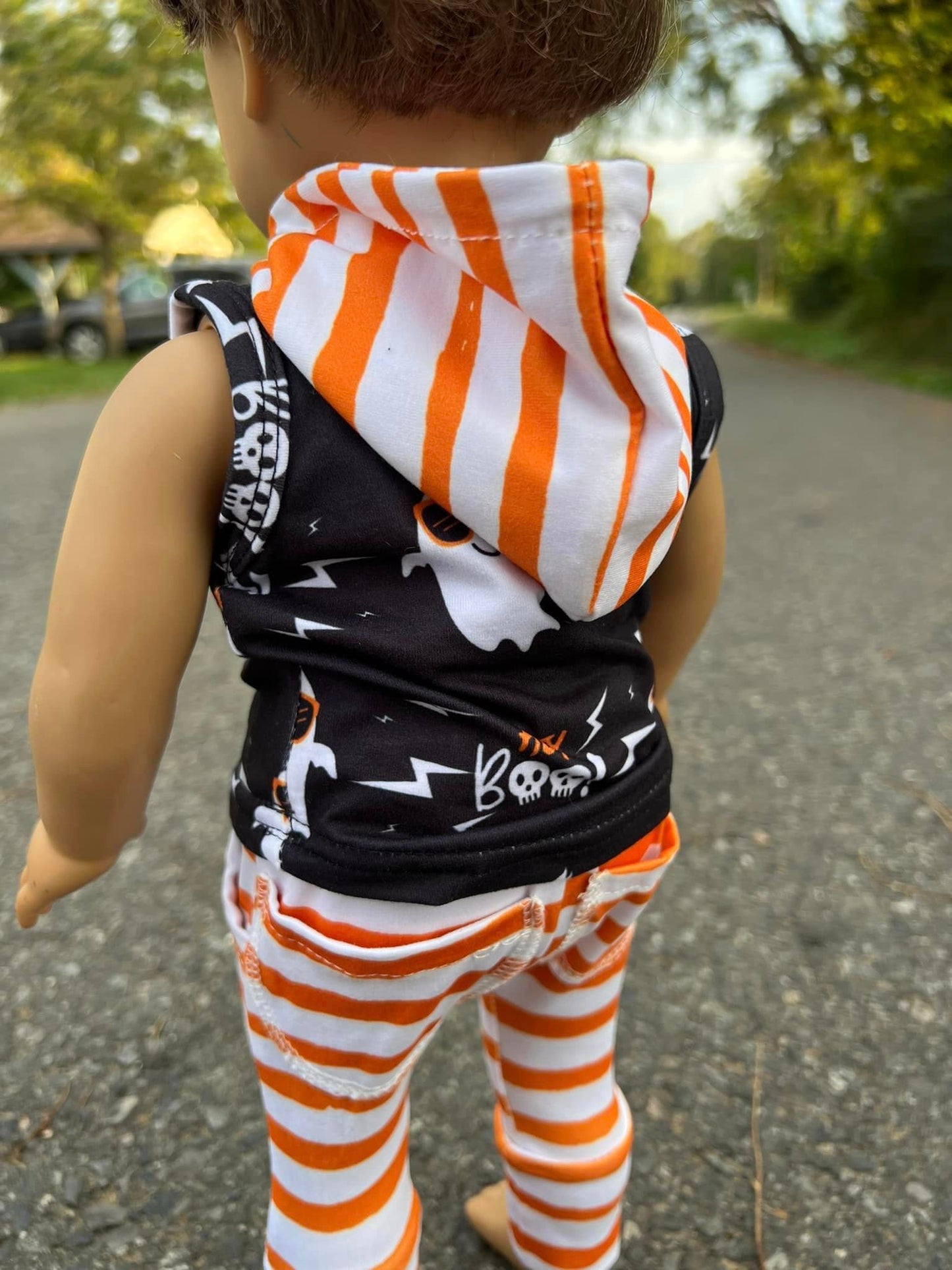 DOLL hey boo cool ghost orange and white stripes set