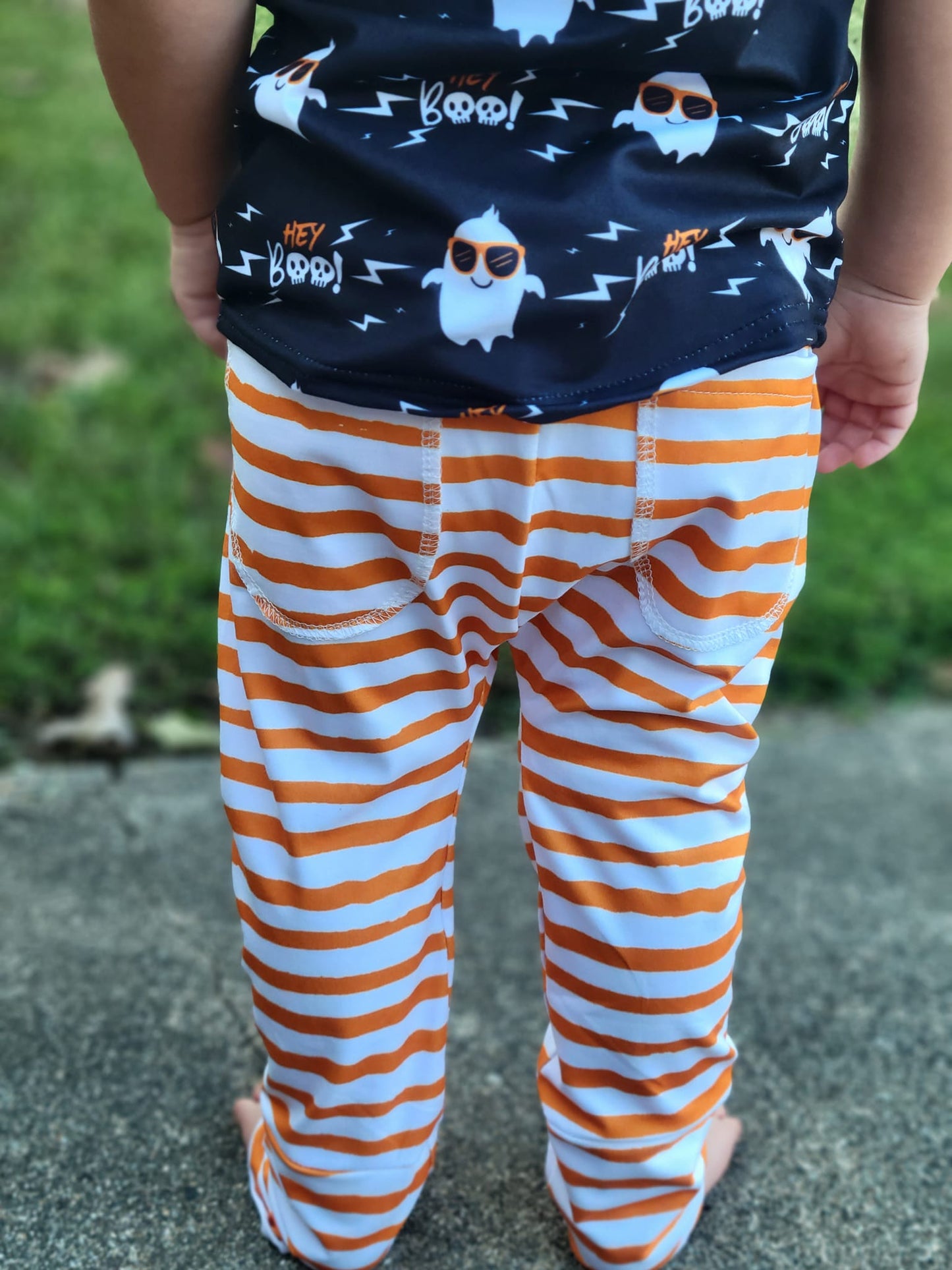 orange and white stripe pocket harem pants