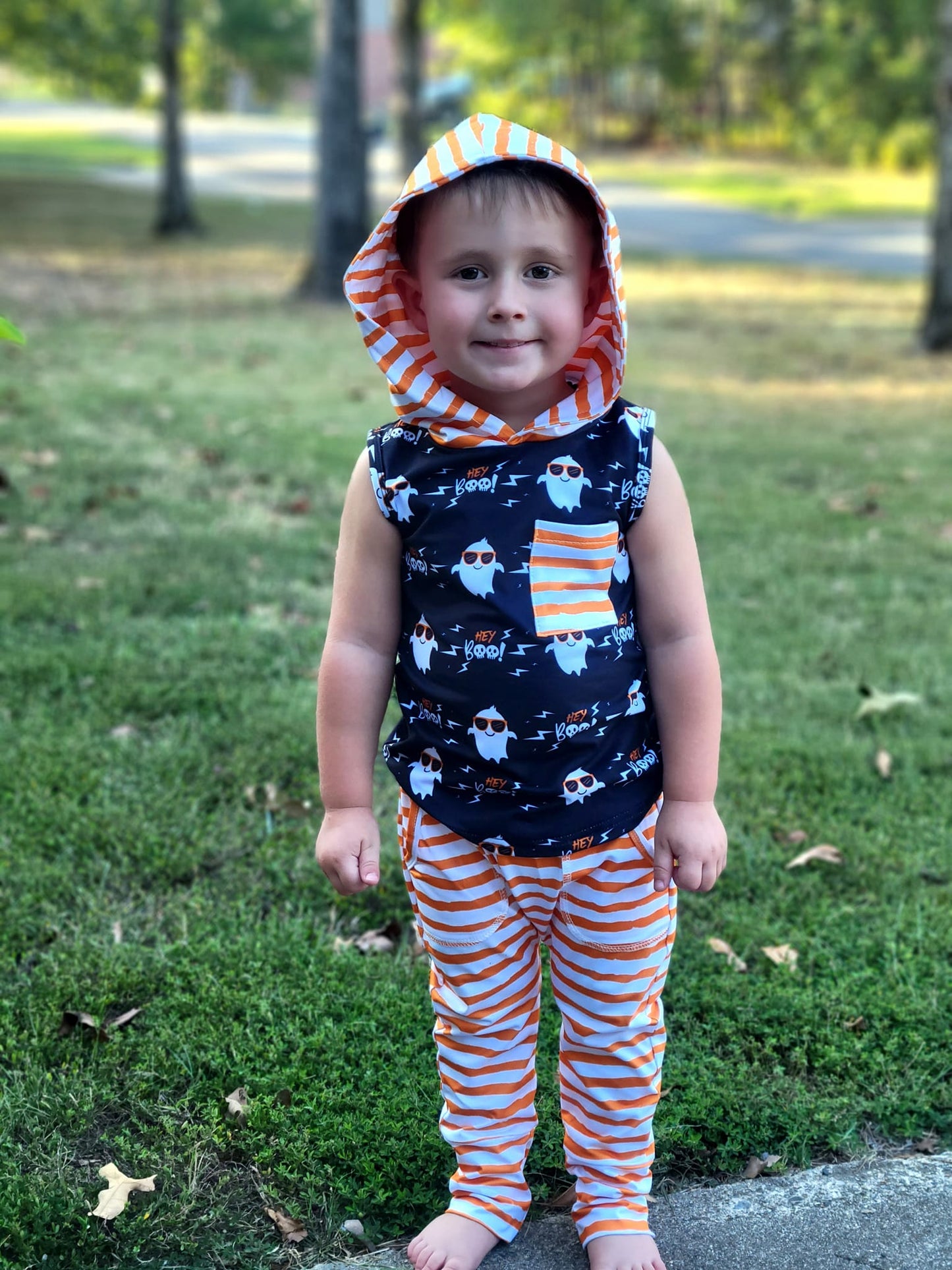 orange and white stripe pocket harem pants