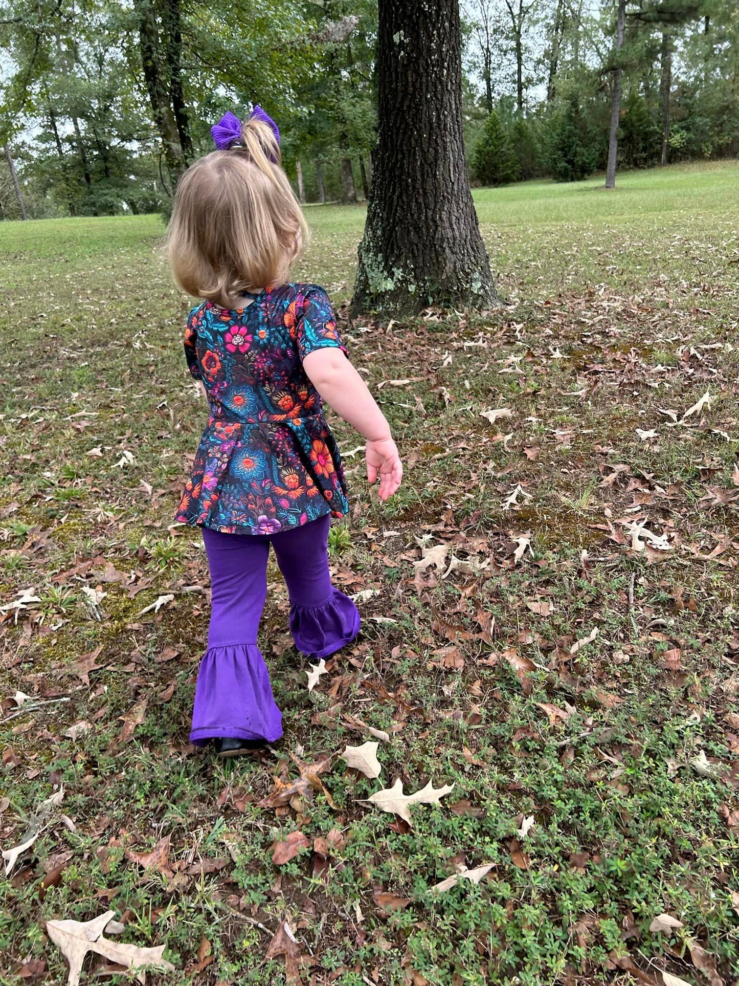 neon floral stitch twirl top