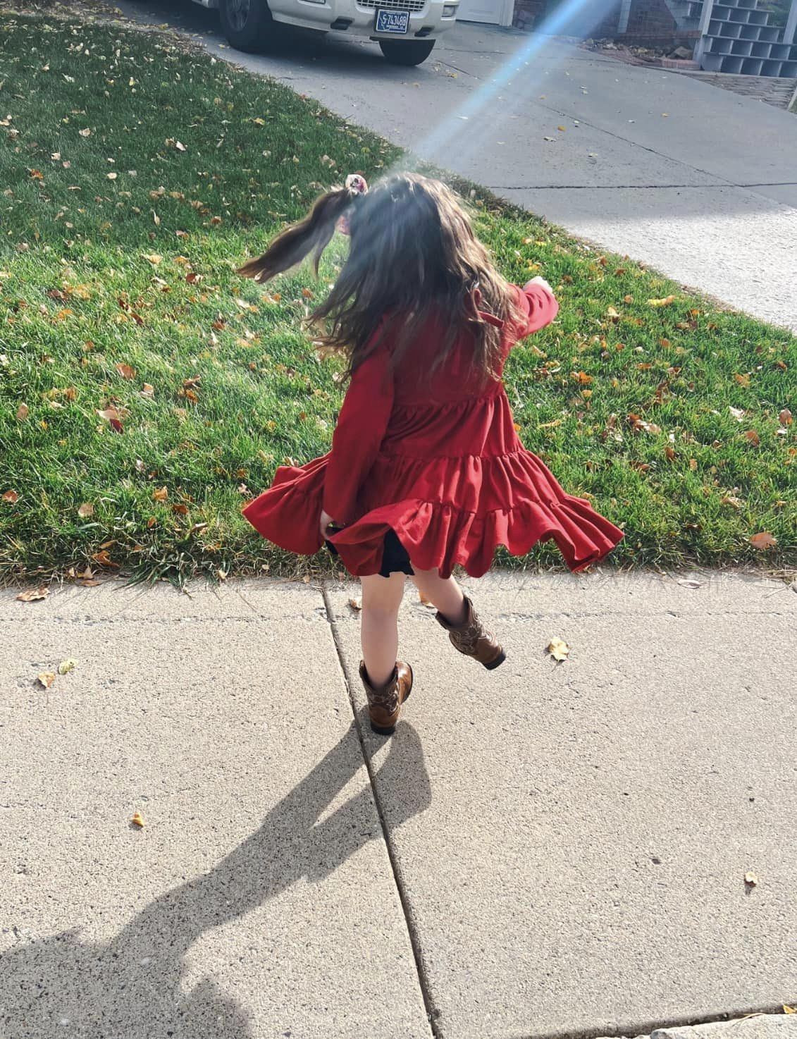 maroon LS bells twirl dress