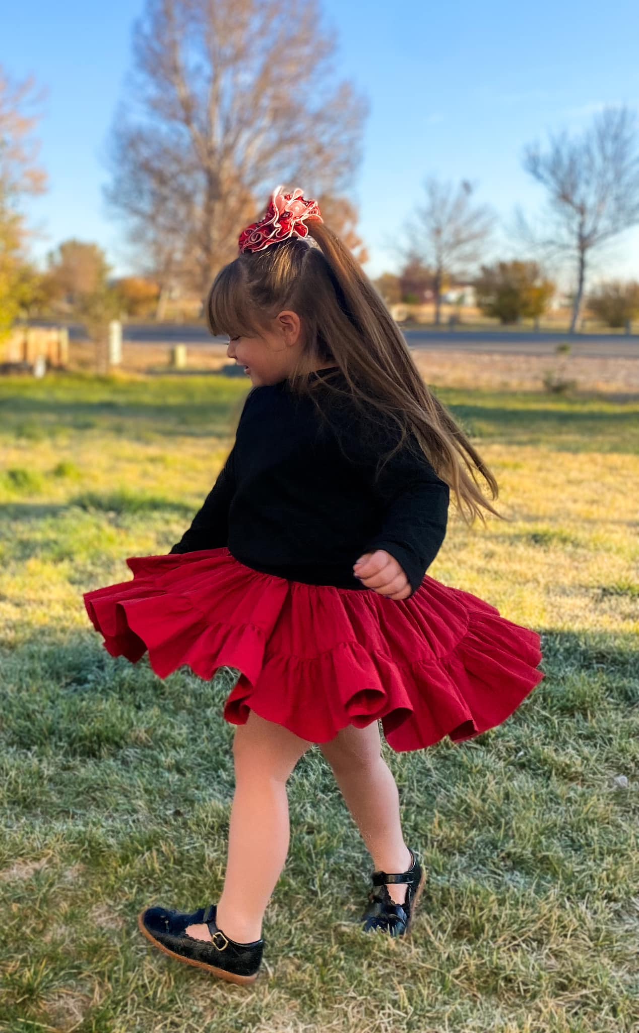 maroon LS bells twirl dress