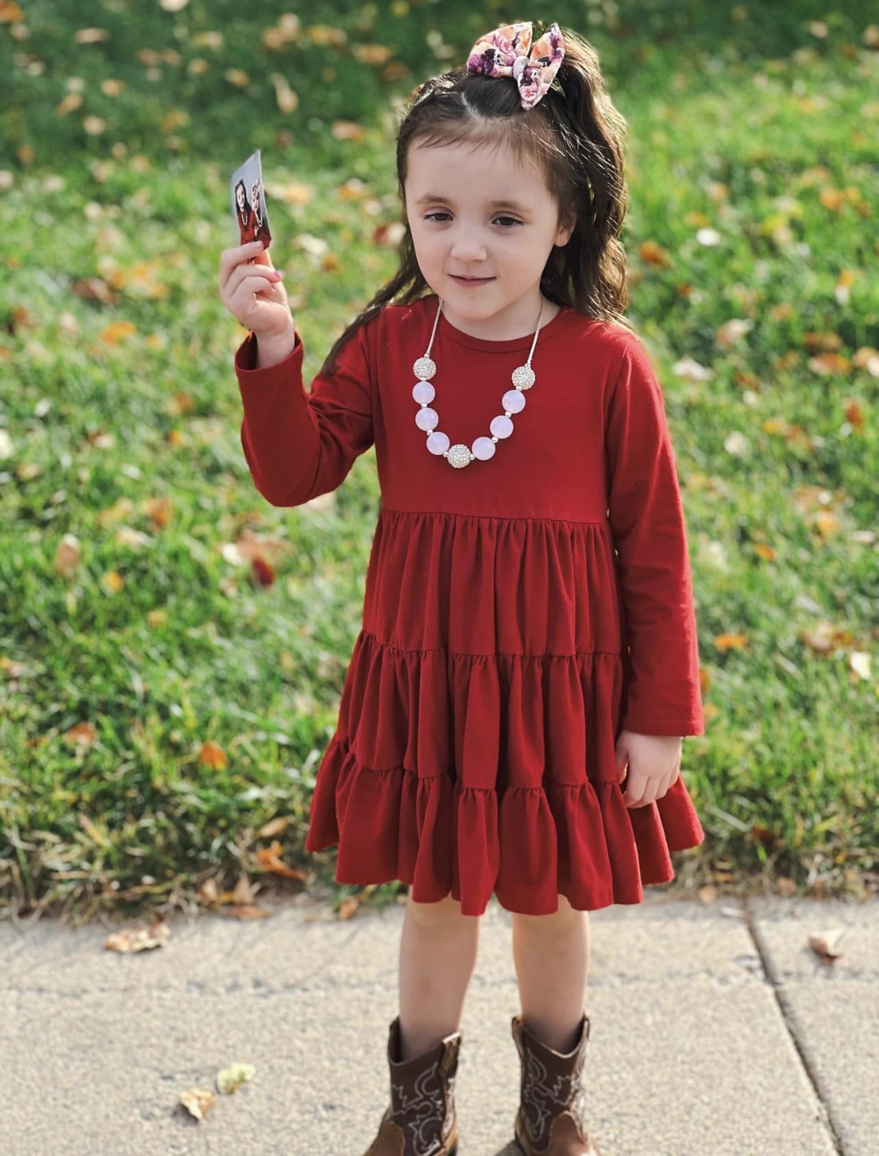 maroon LS bells twirl dress