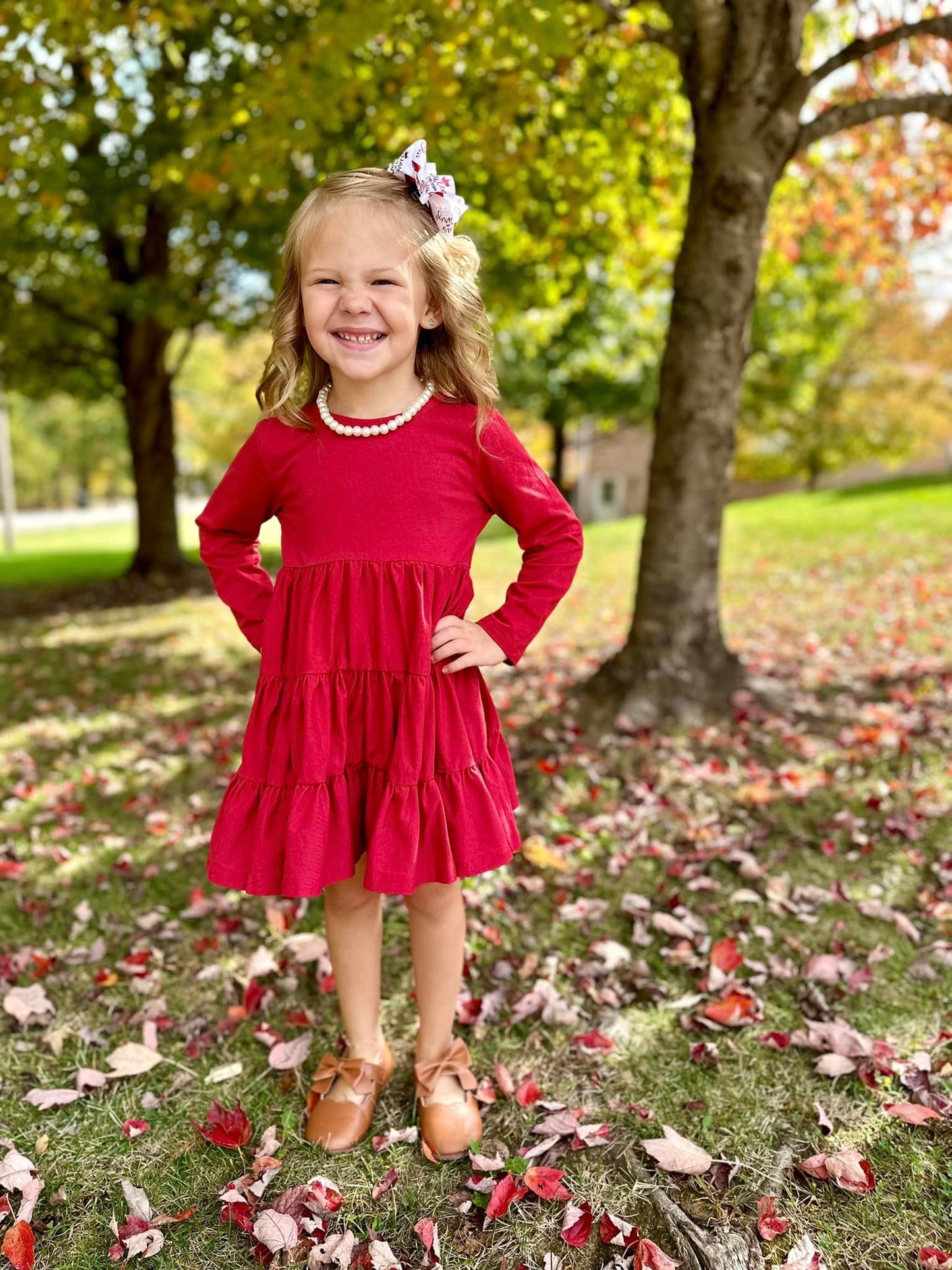 maroon LS bells twirl dress