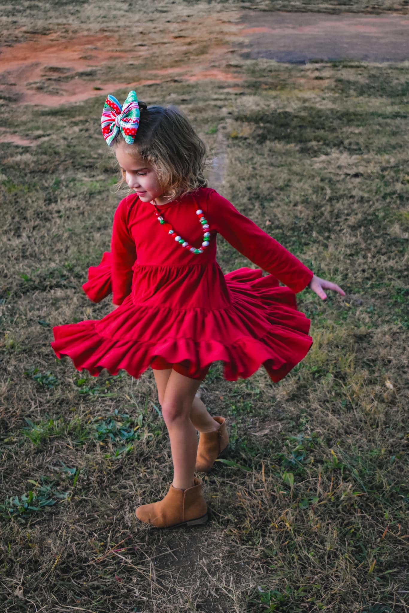 maroon LS bells twirl dress