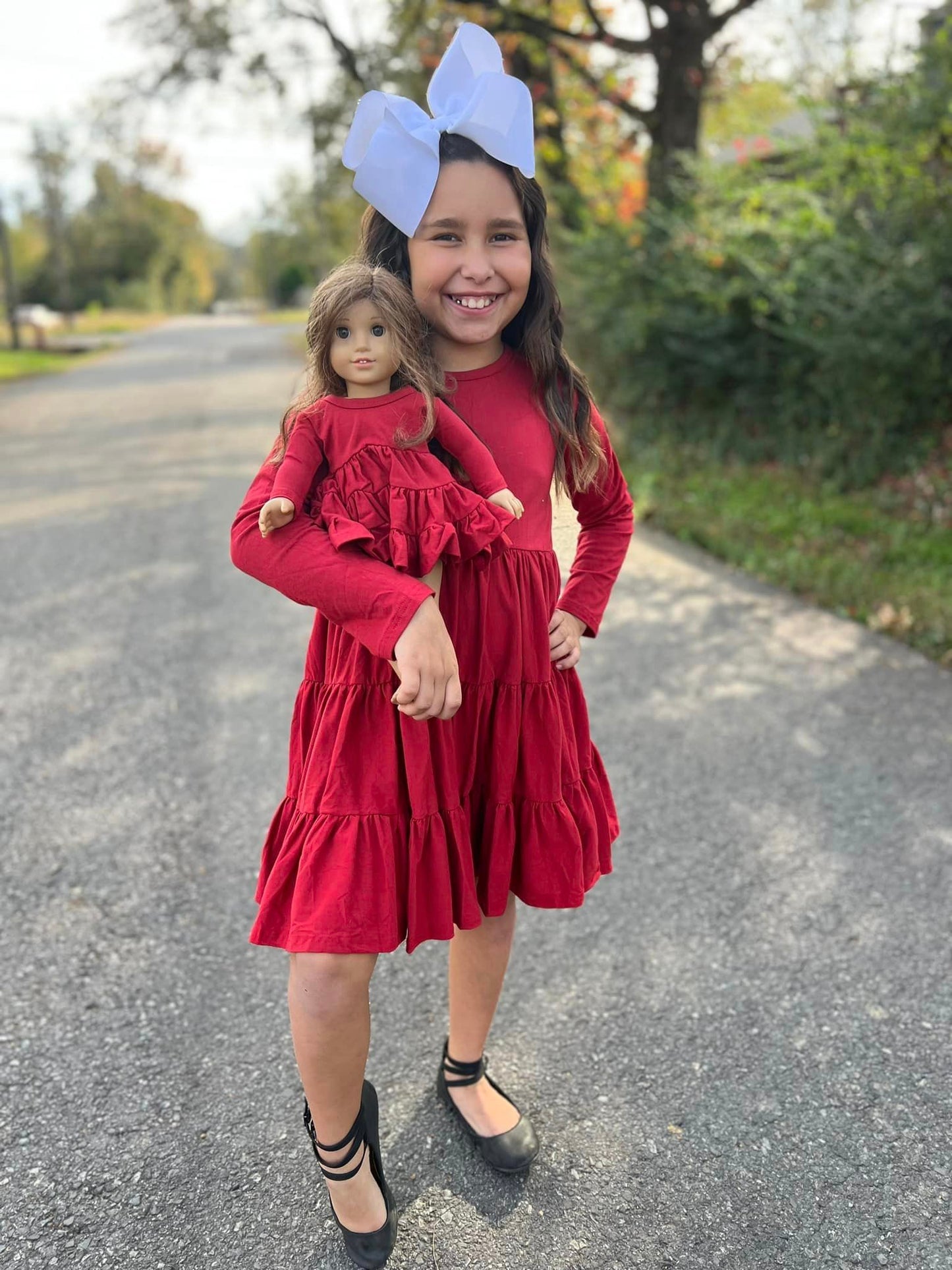 DOLL maroon bella twirl dress and button shorts