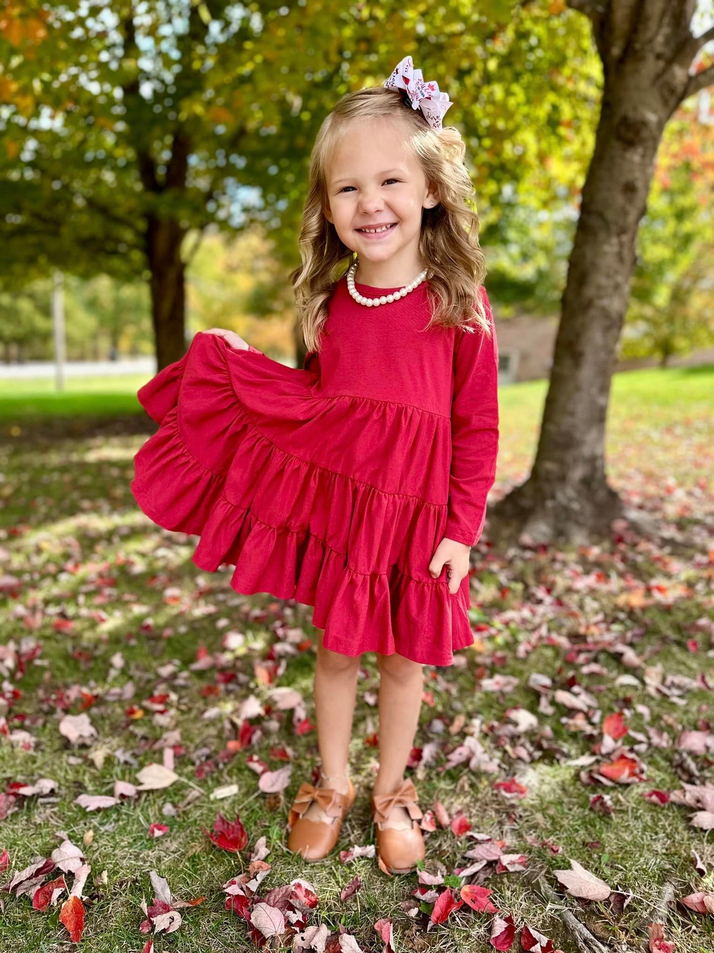 maroon LS bells twirl dress