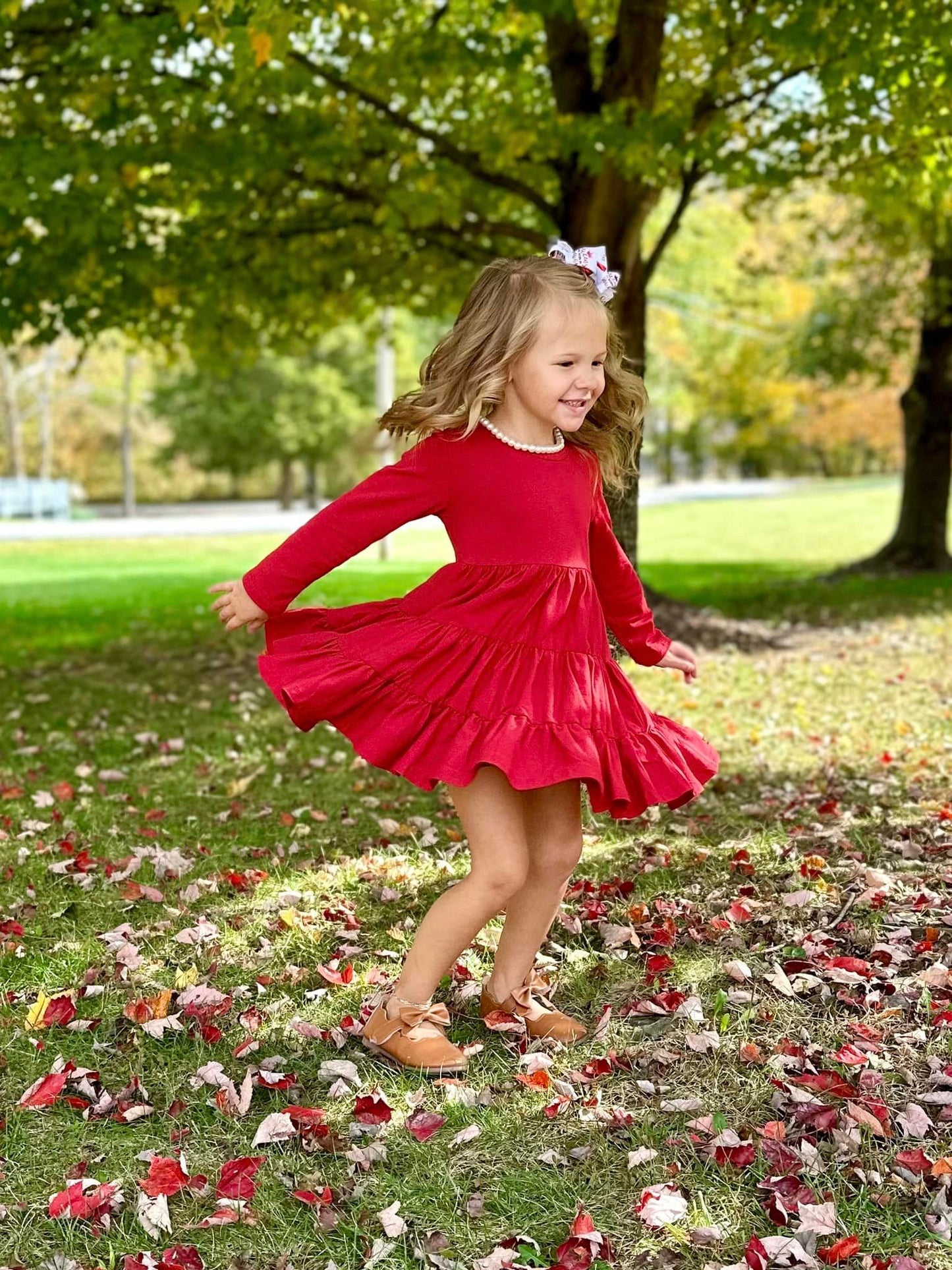 maroon LS bells twirl dress