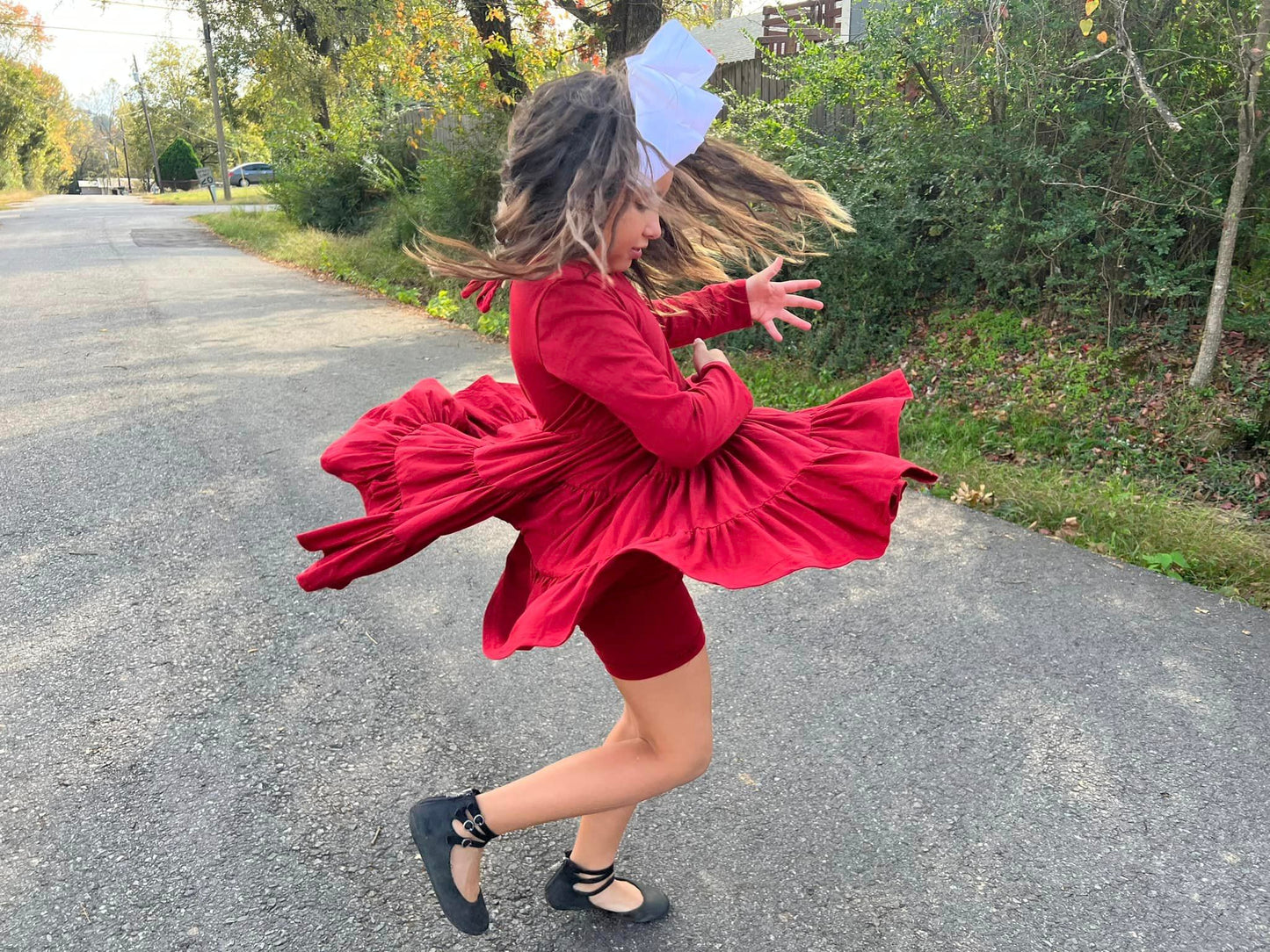 maroon LS bells twirl dress