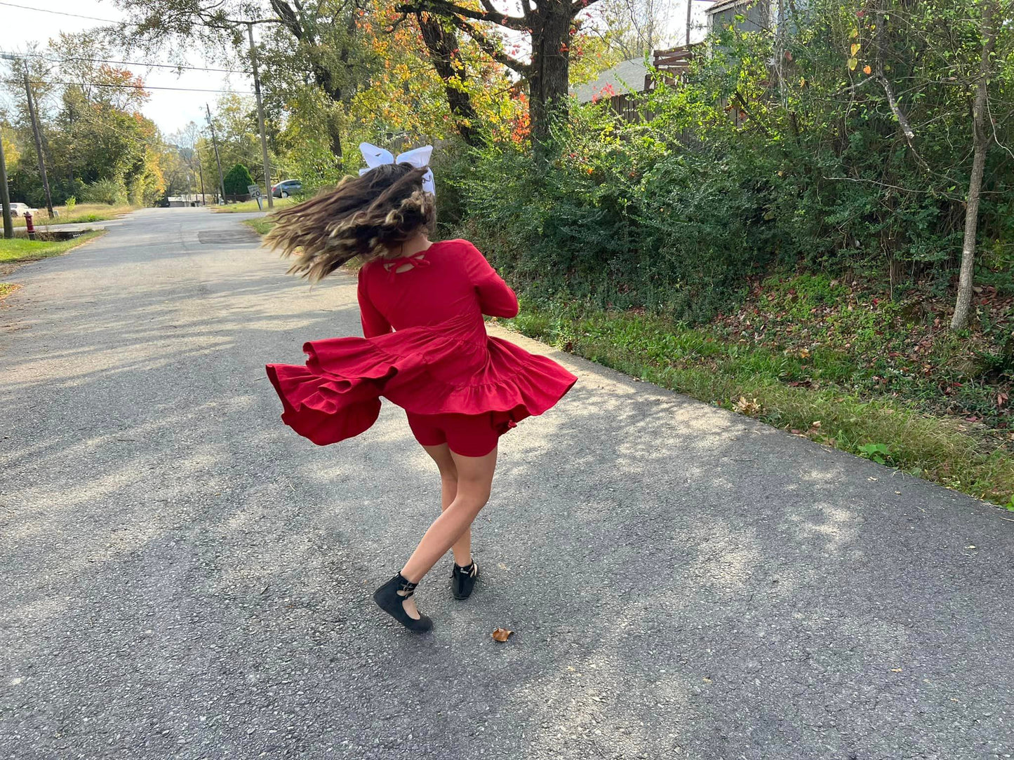 maroon LS bells twirl dress