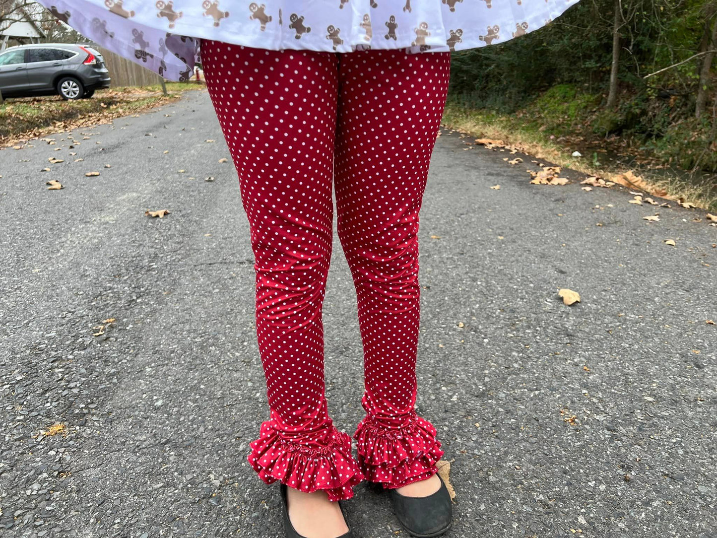 maroon polka dot triple bells