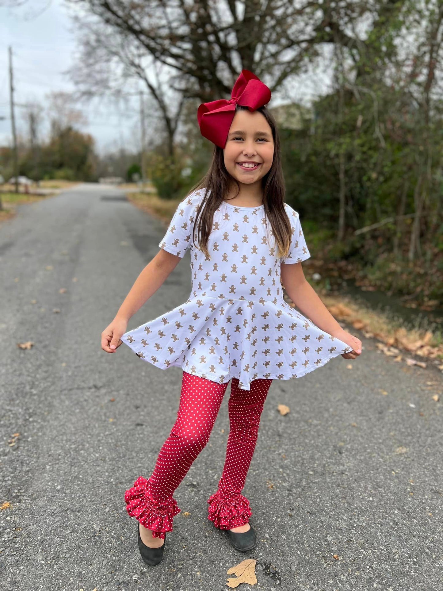 maroon polka dot triple bells