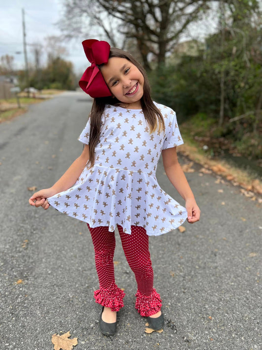 maroon polka dot triple bells