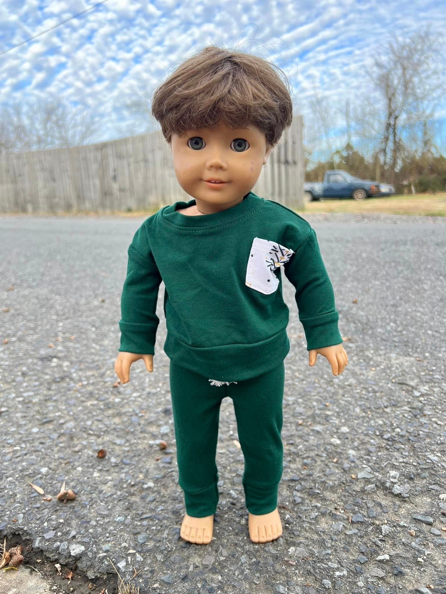 DOLL hunter green christmas tree pocket light sweater and joggers set