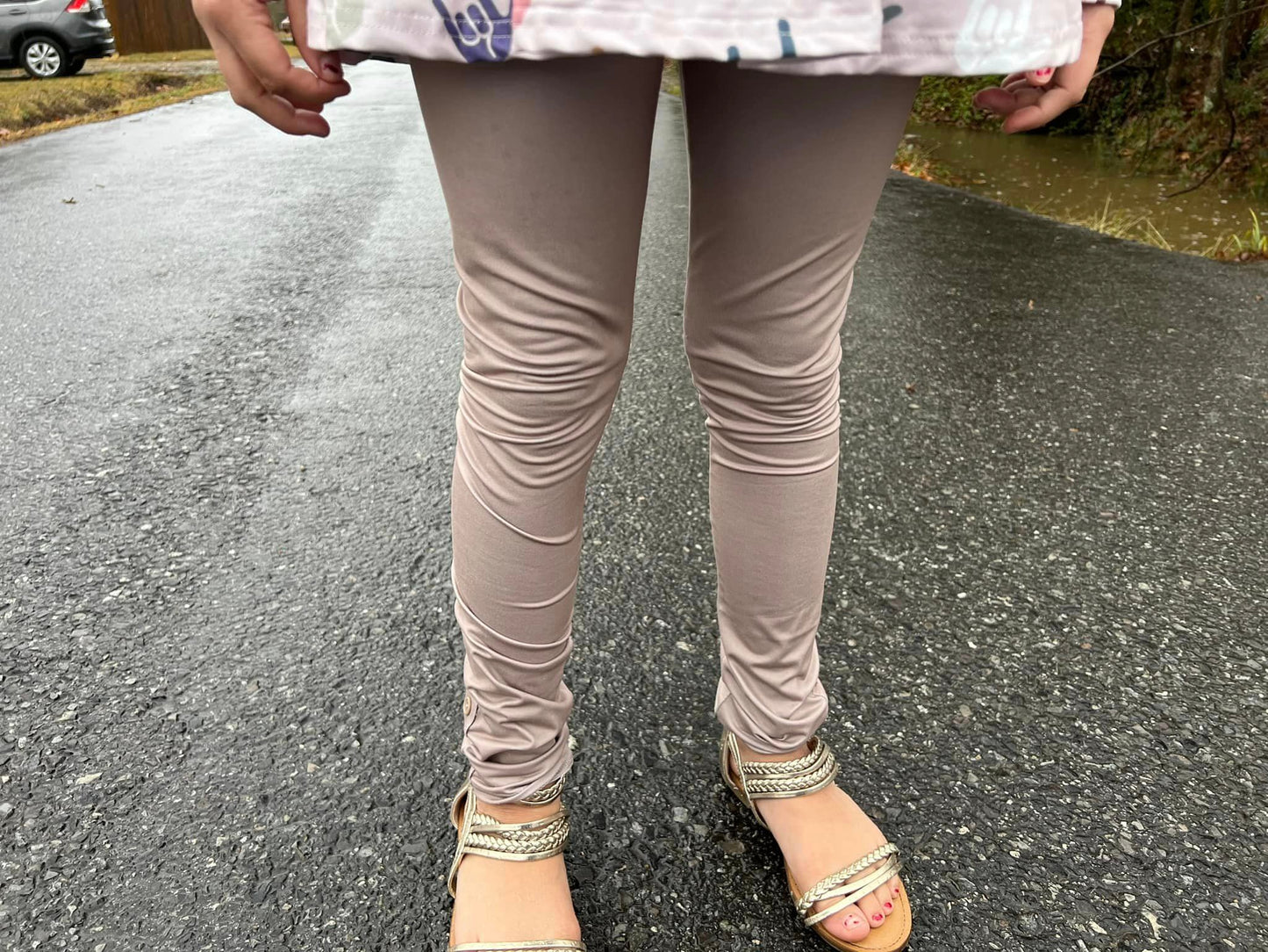 taupe button leggings