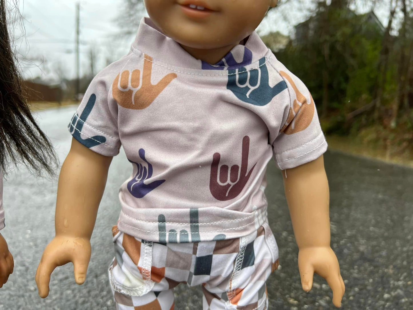 DOLL ASL raglan tee and checkered harem pants set