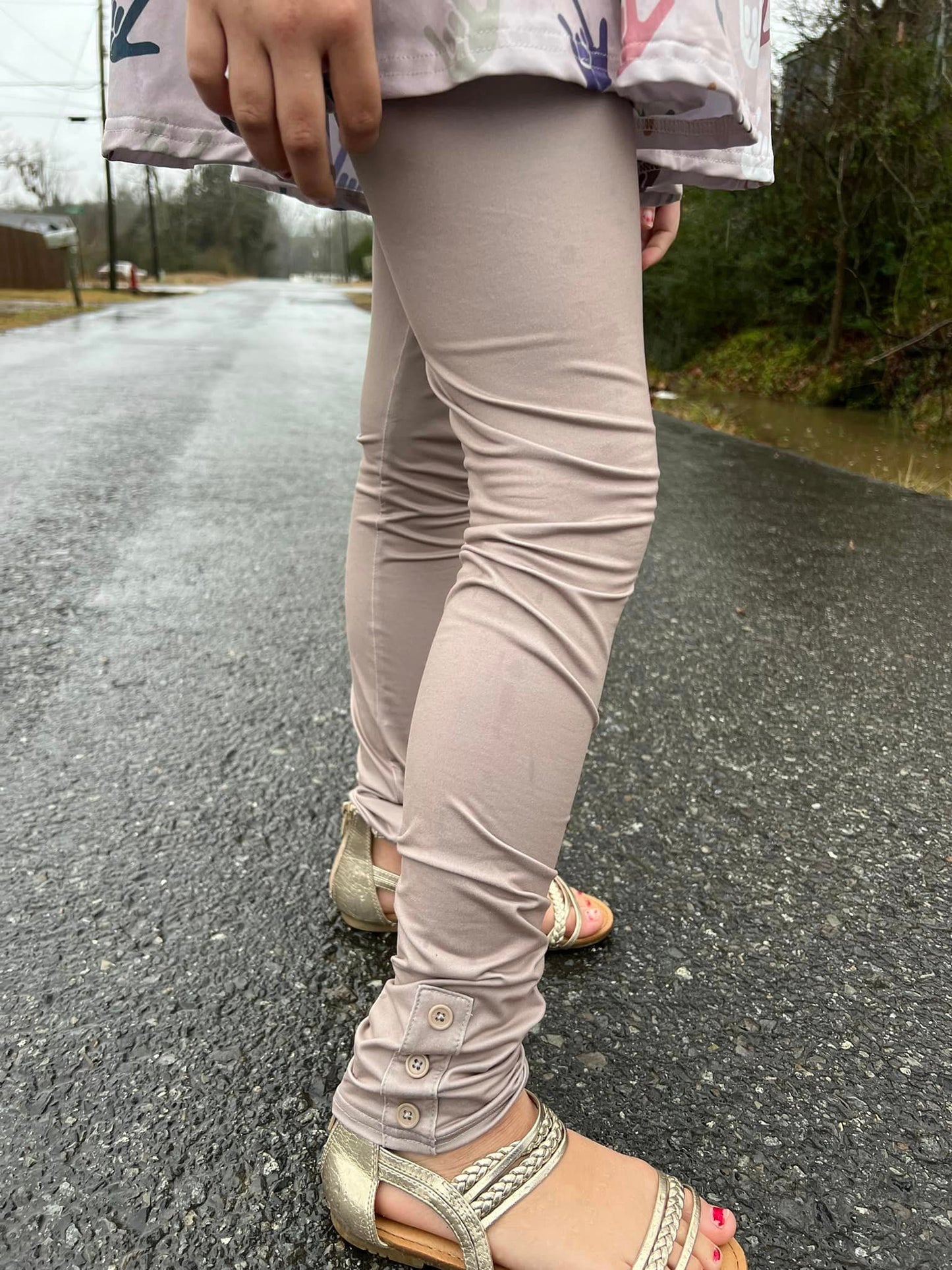 taupe button leggings