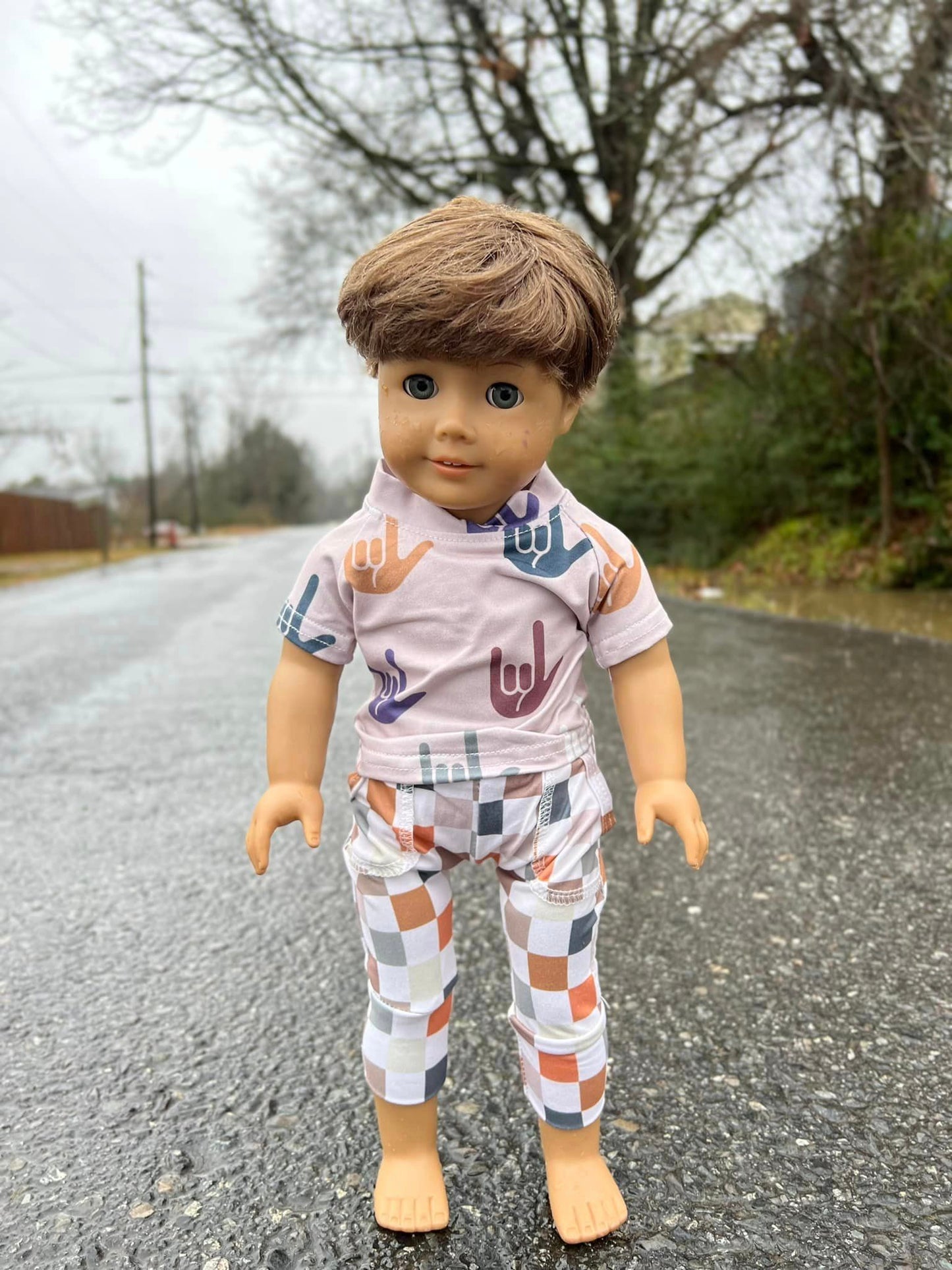 DOLL ASL raglan tee and checkered harem pants set