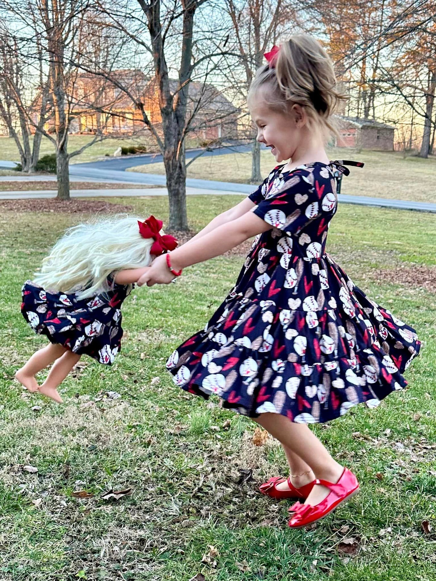 DOLL love of baseball bells twirl and button shorts set