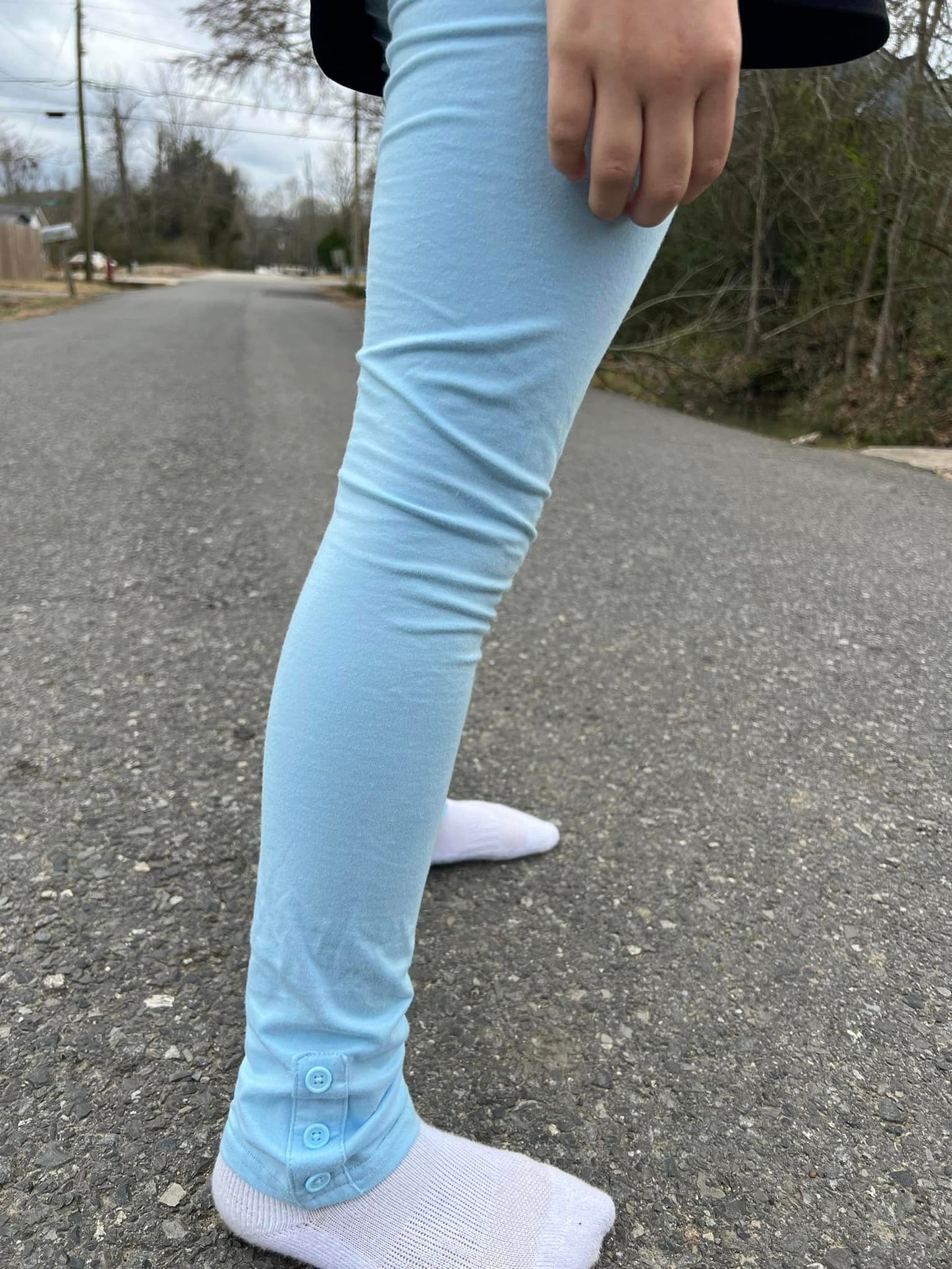 powder blue button leggings