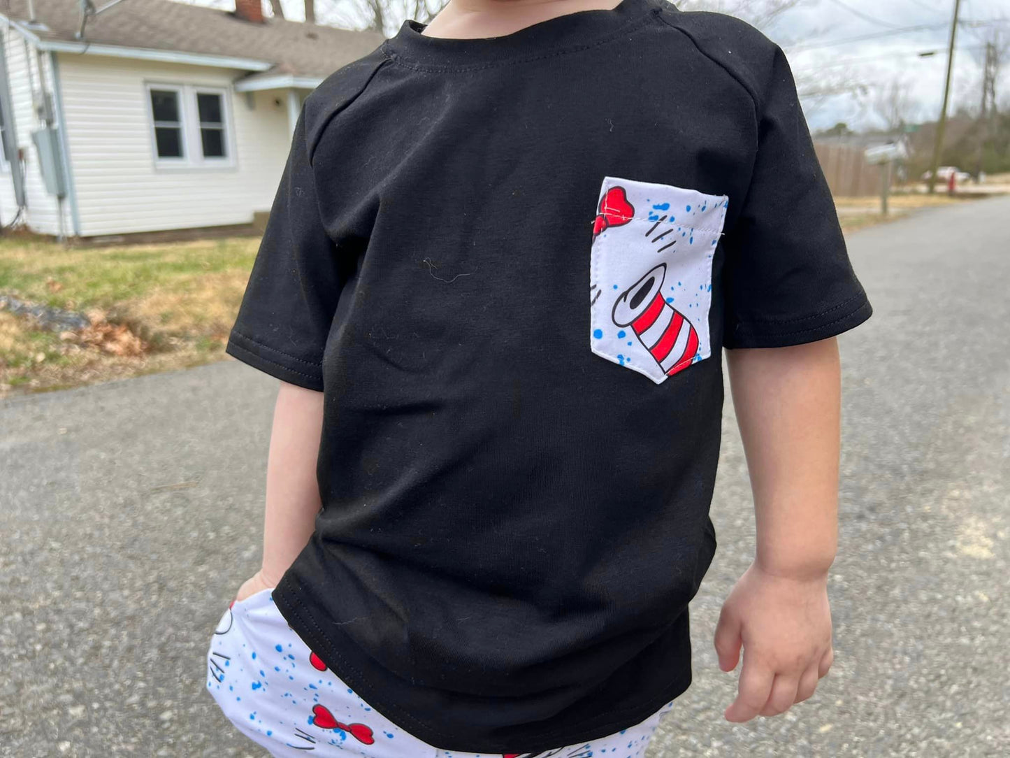 black stripe hat pocket tee