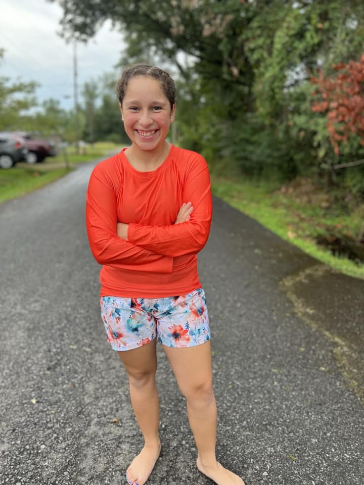 neon orange swim shirt