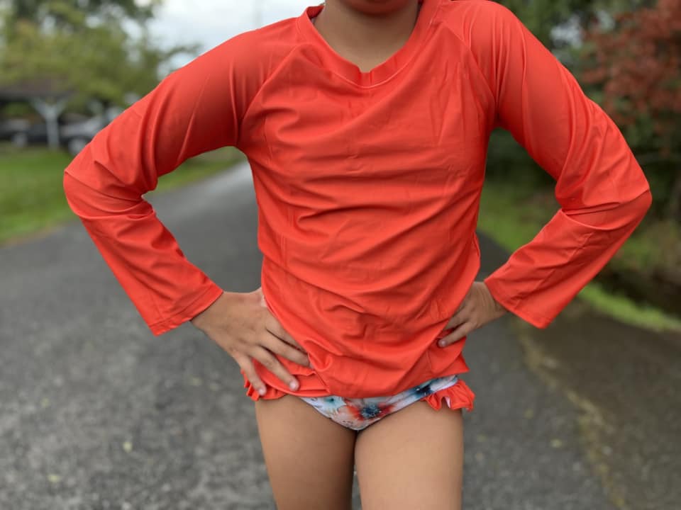 neon orange swim shirt