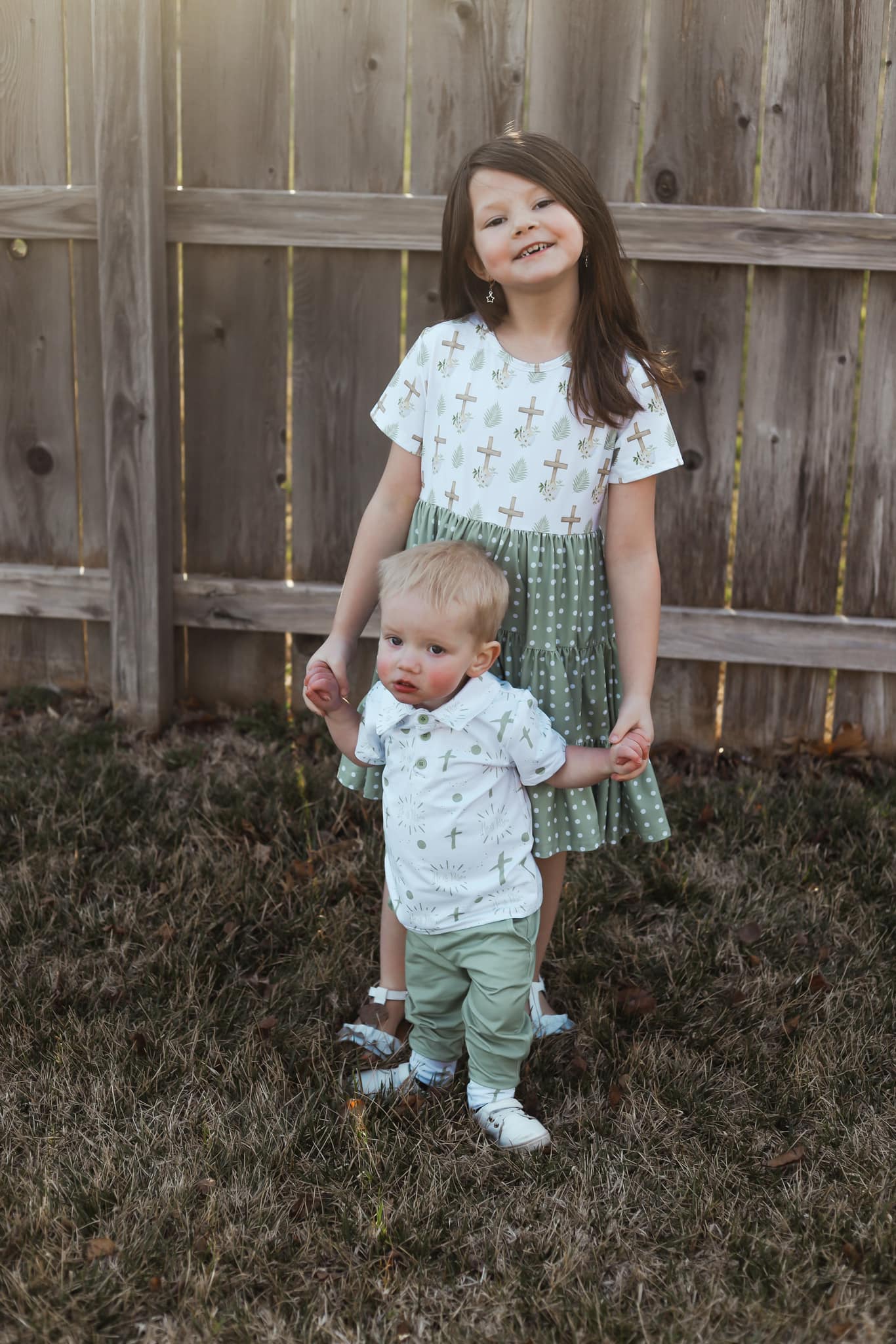 olive polka dot cross Bella twirl dress