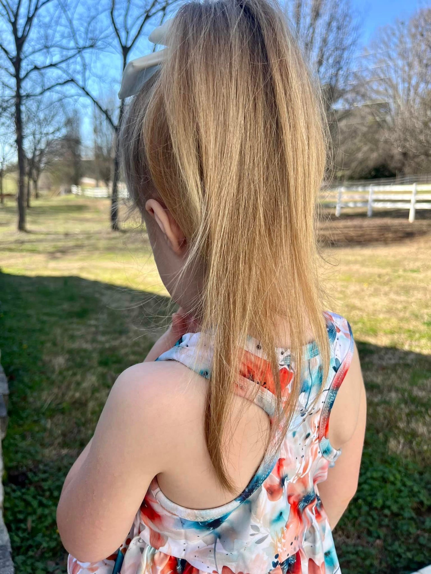 neon watercolor floral racerback swim with ruffle bottoms