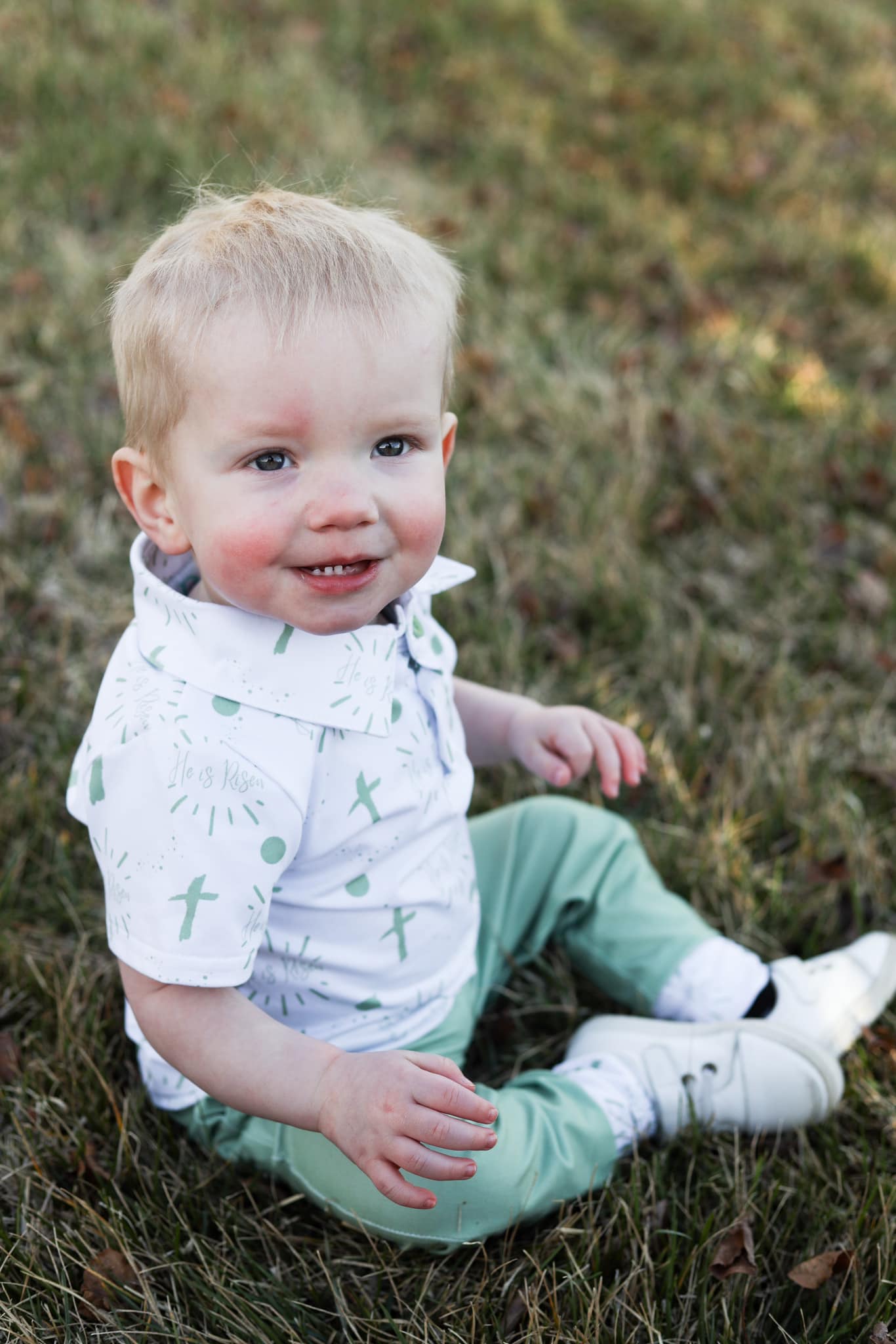 Olive joggers with he is risen cuffs