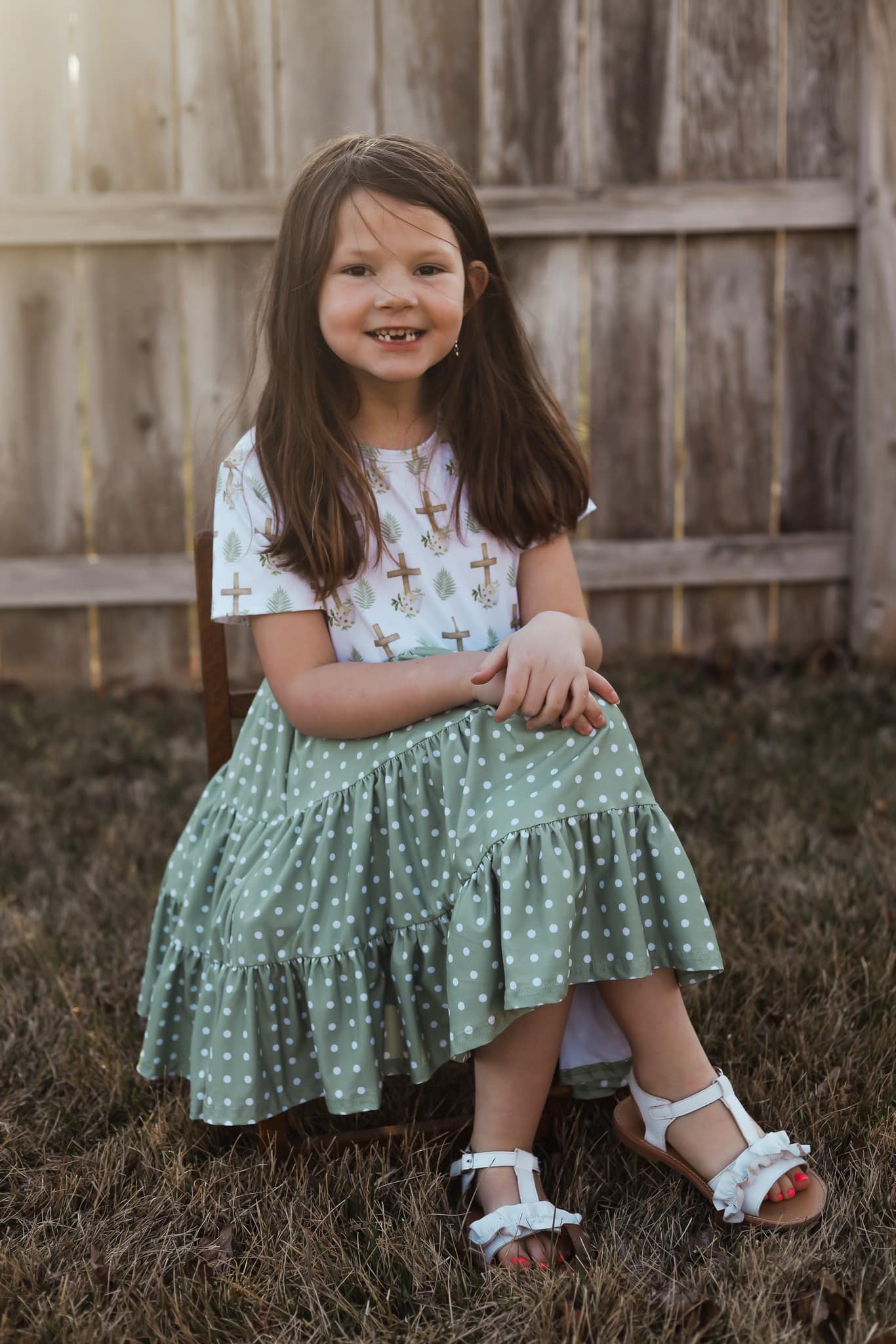 olive polka dot cross Bella twirl dress