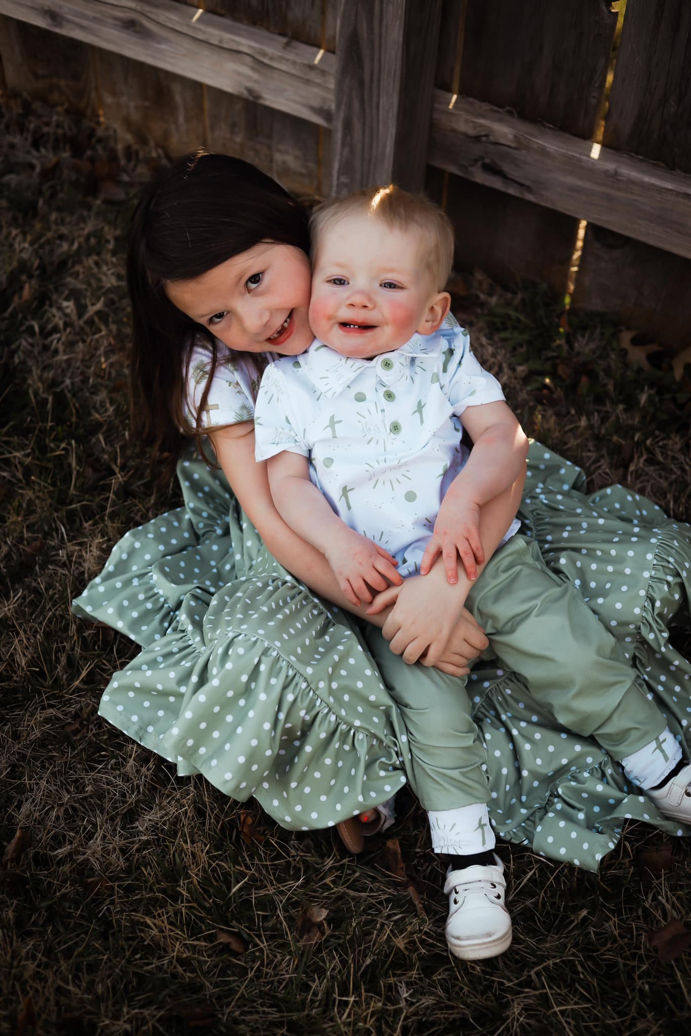 olive polka dot cross Bella twirl dress