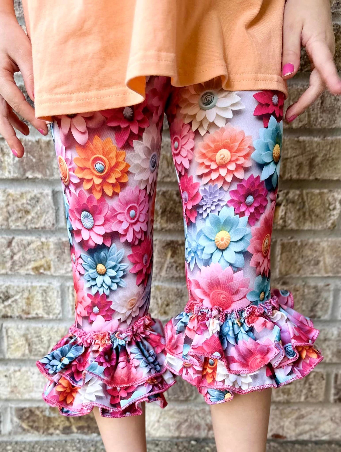 3D spring floral triple bell capris