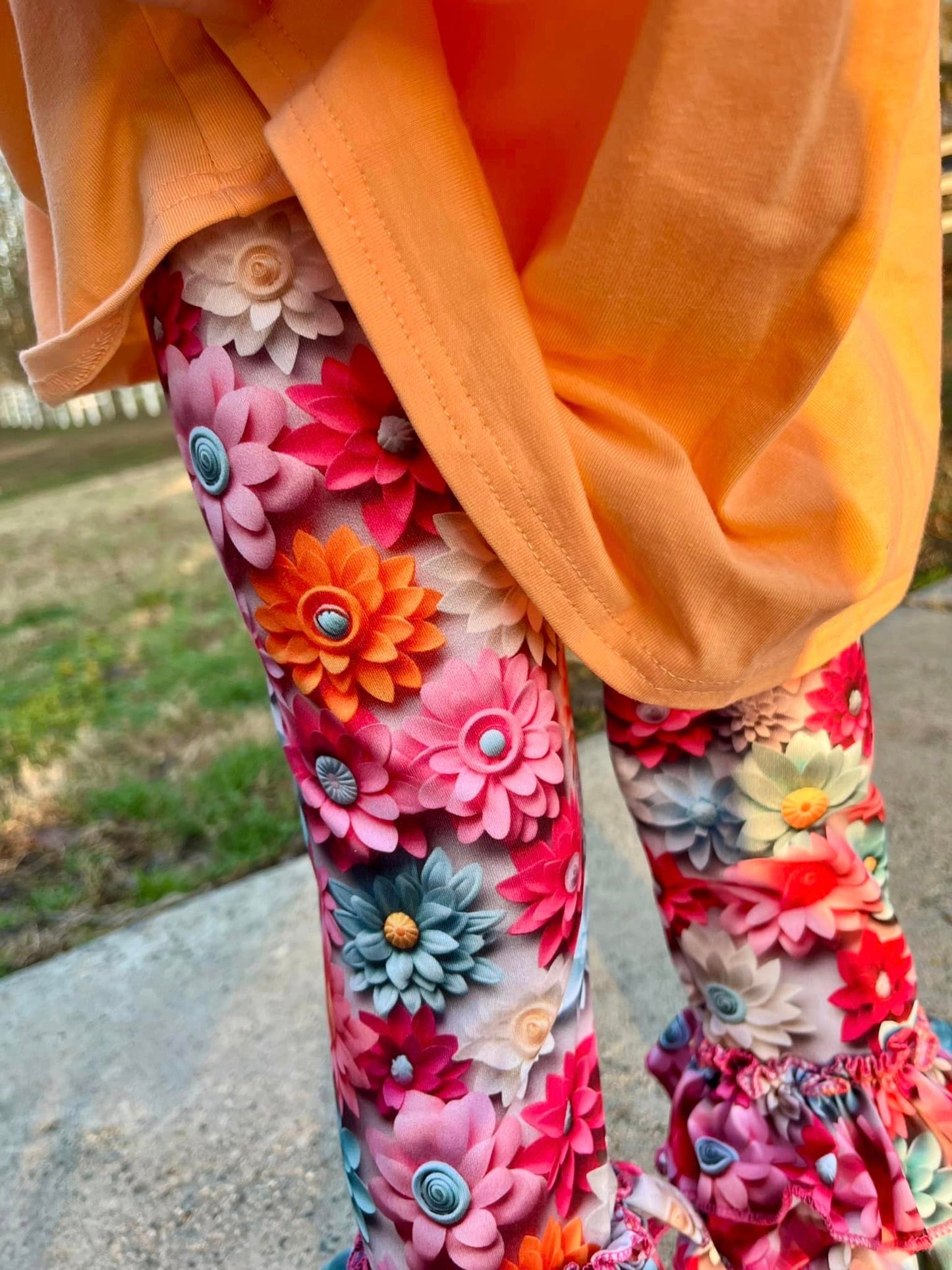 3D spring floral triple bell capris