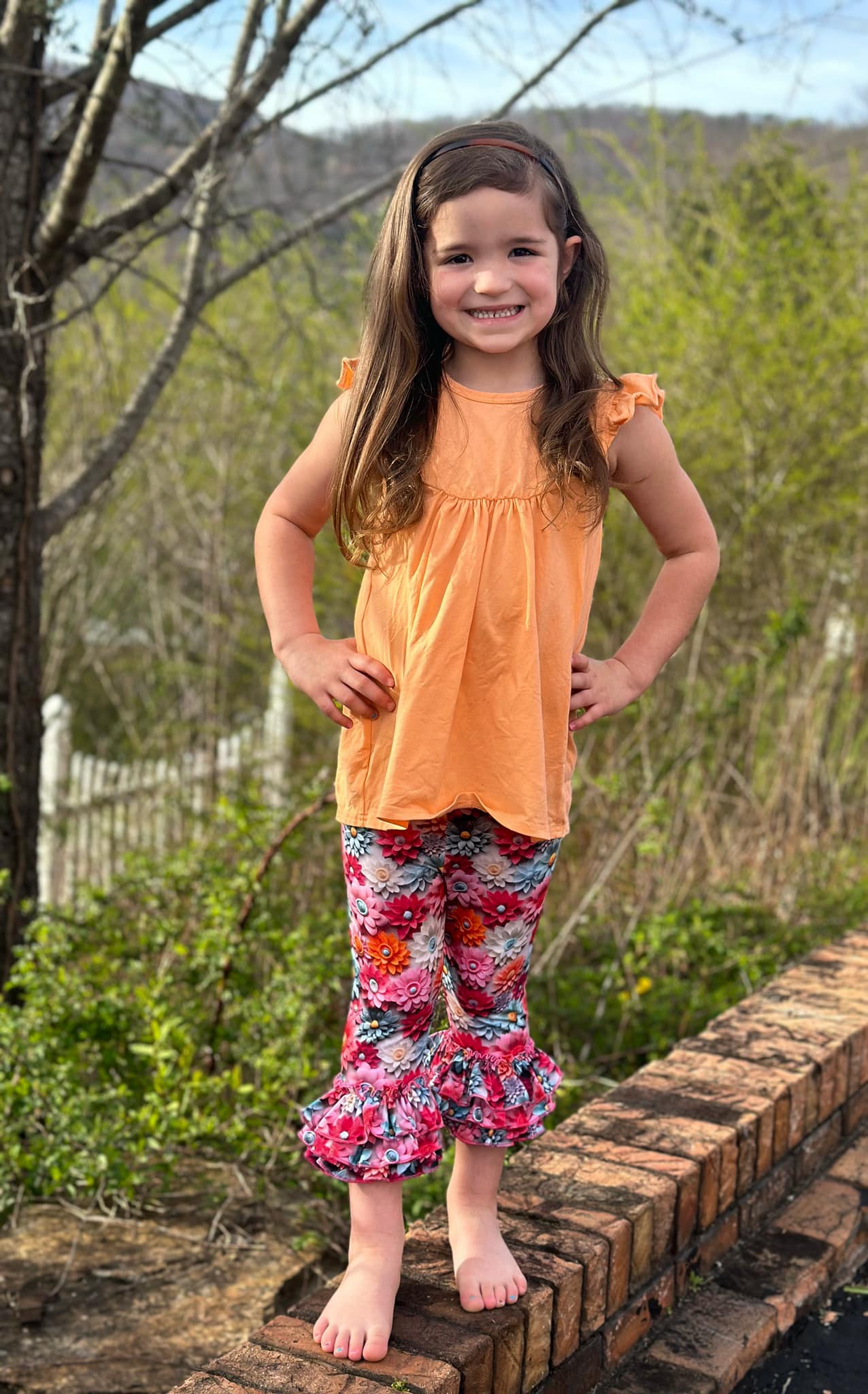 3D spring floral triple bell capris