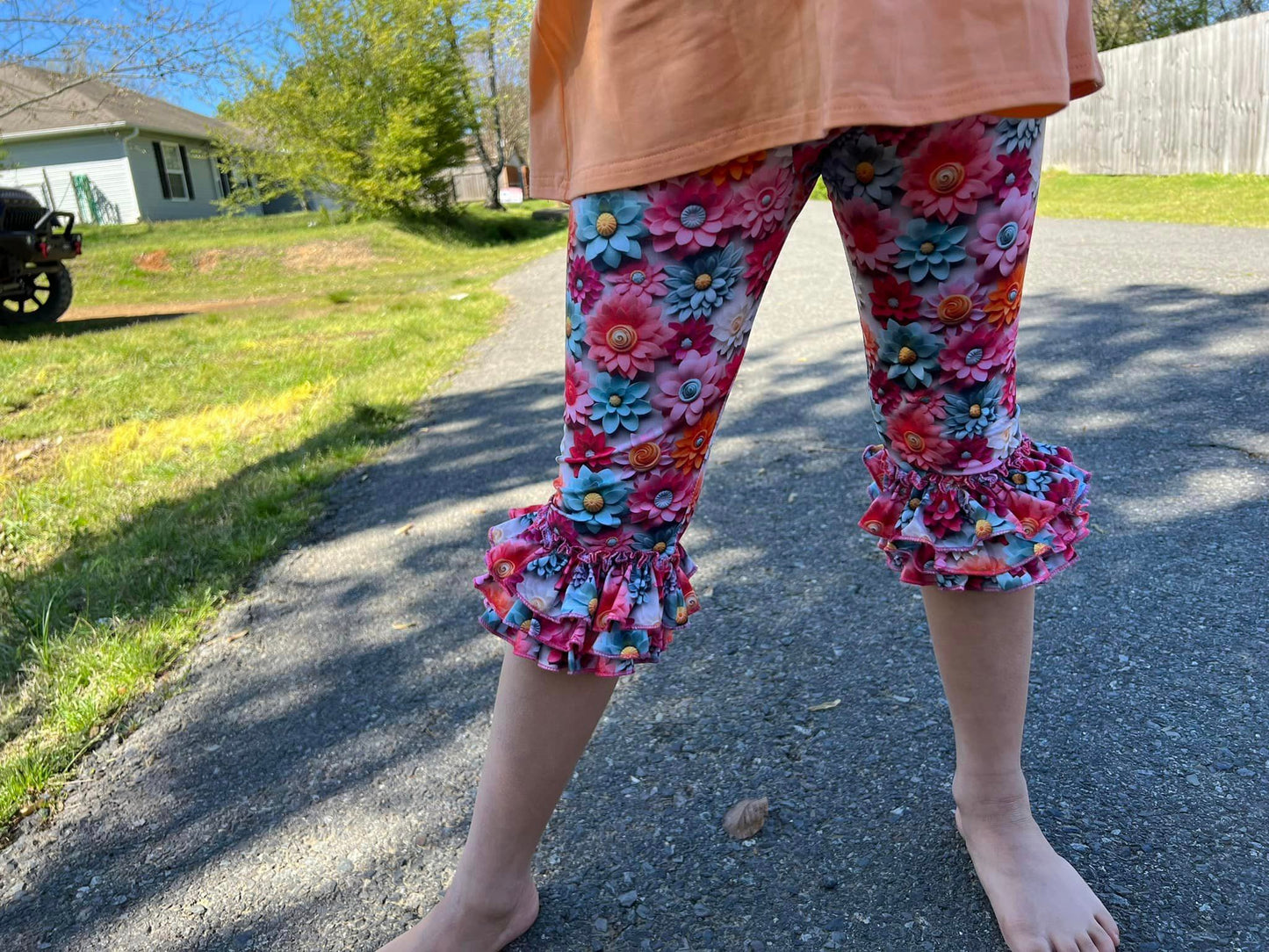 3D spring floral triple bell capris