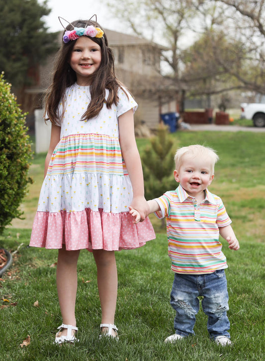 floral stripe polka dot Bella twirl dress