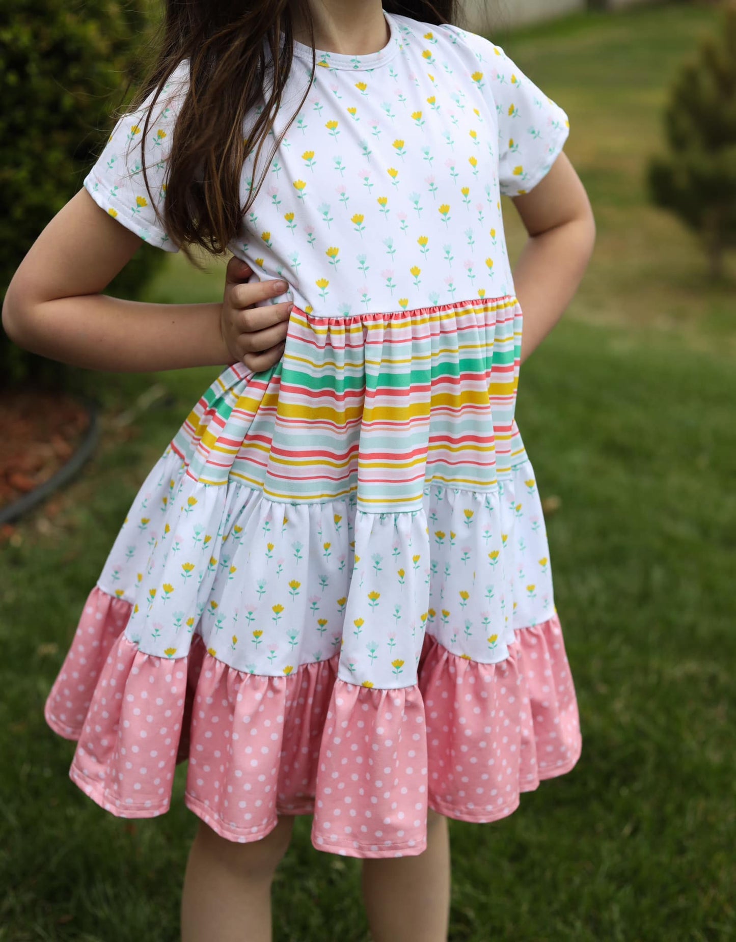 floral stripe polka dot Bella twirl dress