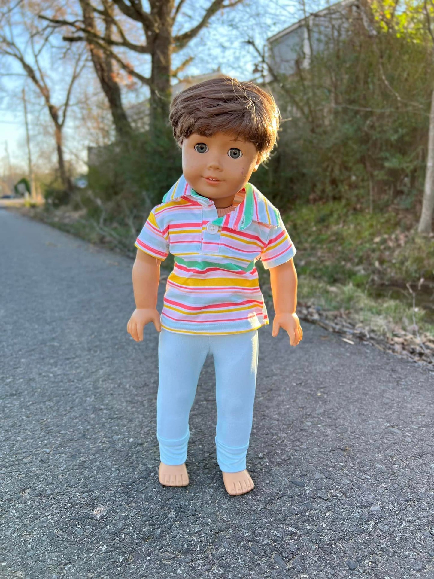 DOLL spring stripes collar tee and light blue joggers set