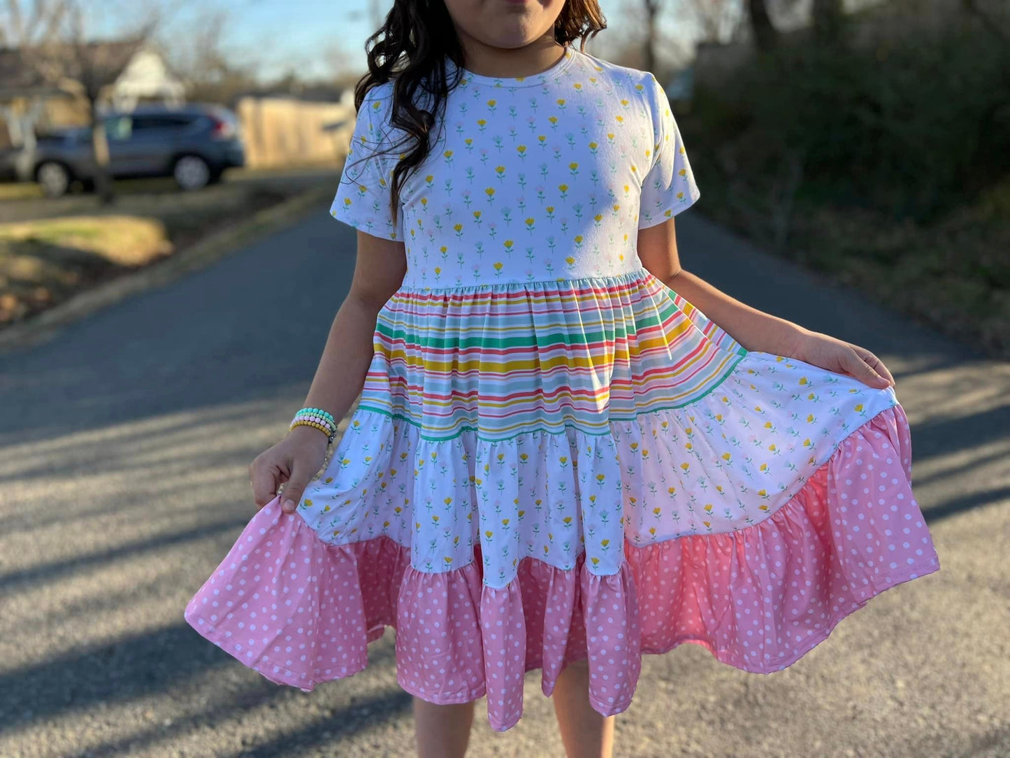 floral stripe polka dot Bella twirl dress