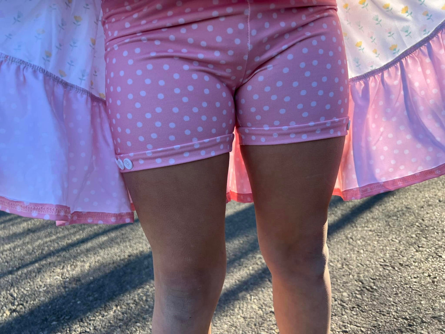 pink polka dot button shorts