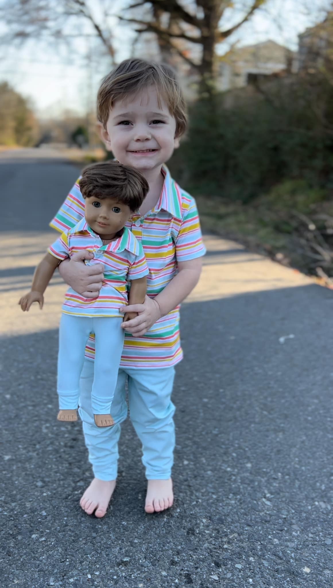 DOLL spring stripes collar tee and light blue joggers set