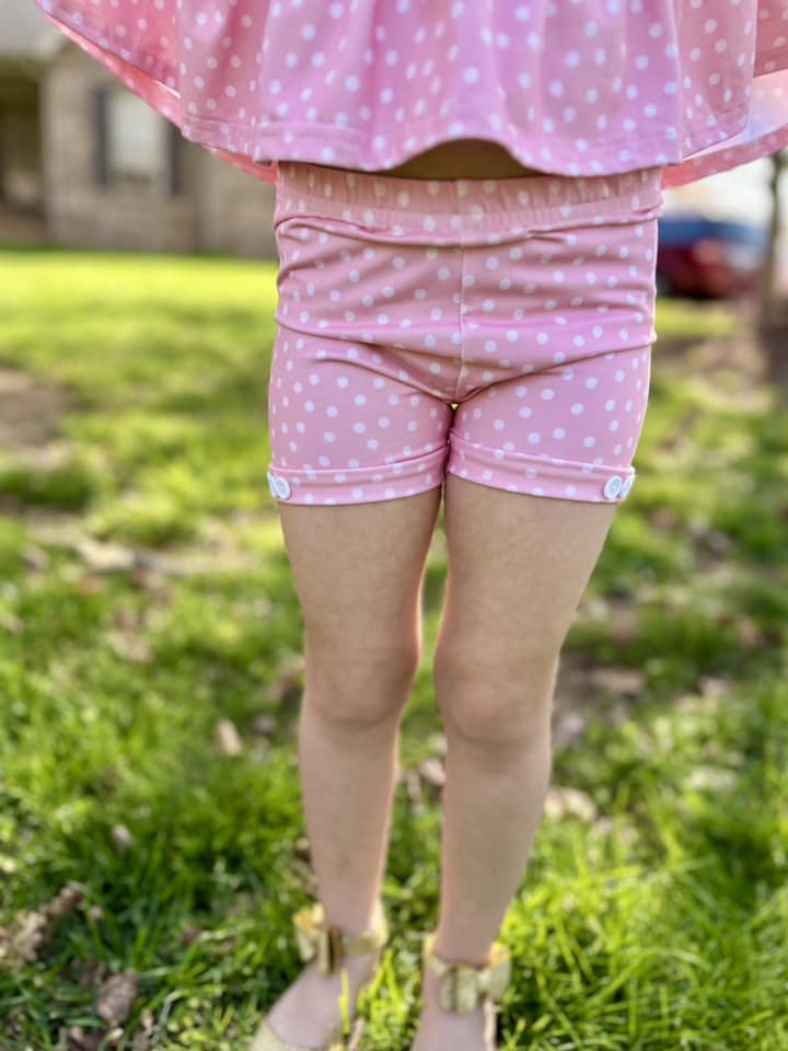 pink polka dot button shorts