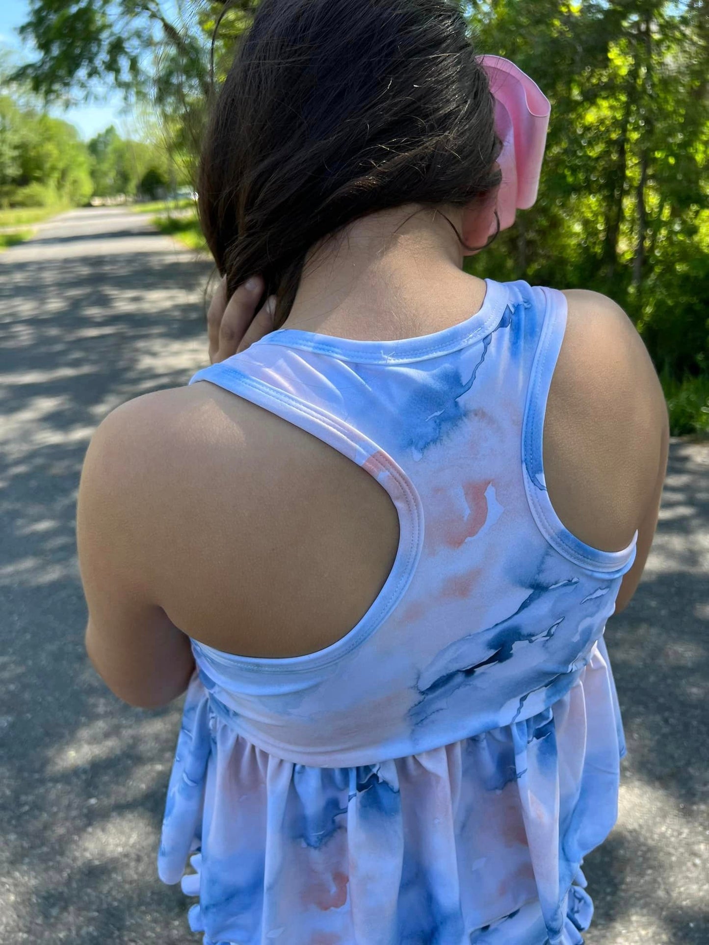 pink/blue watercolor racerback swim