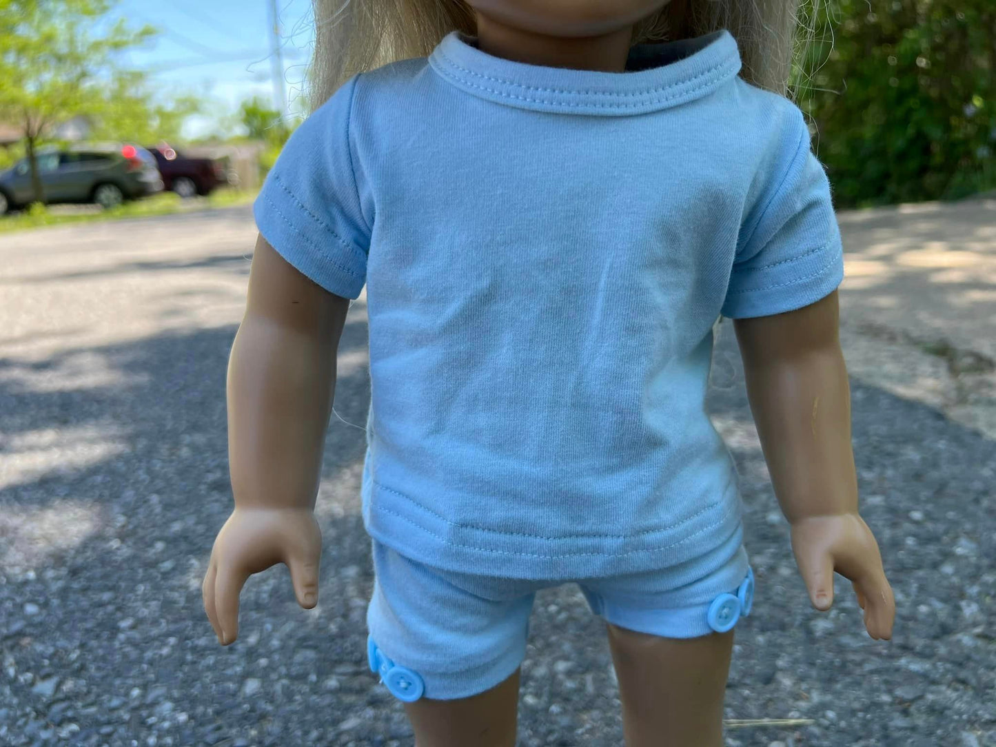 DOLL Sky blue oversized tee and button shorts set